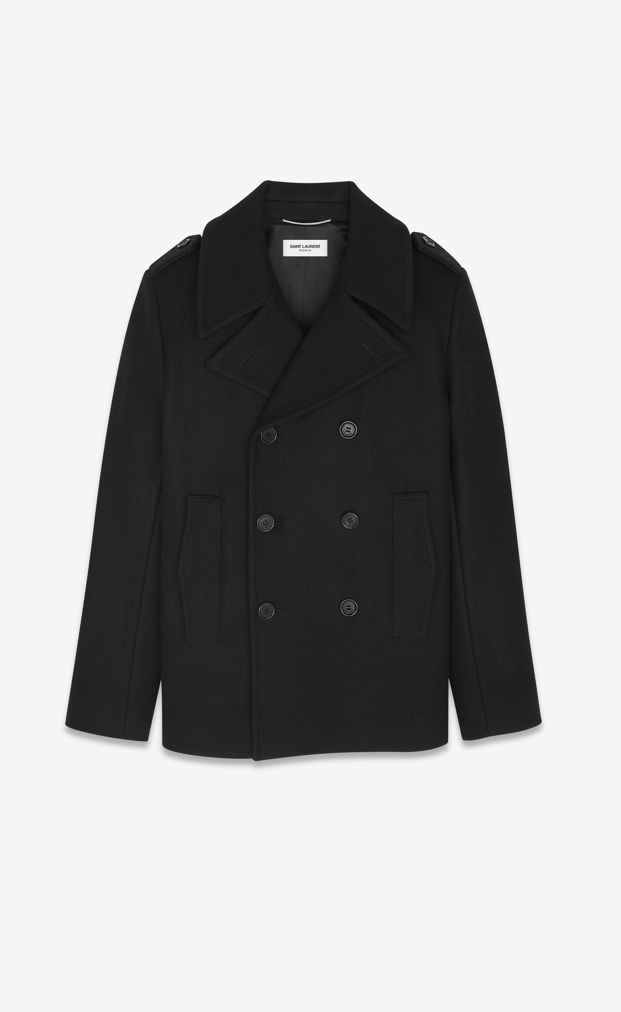 YSL Double-breasted Peacoat In Wool Black | KTCMP2963