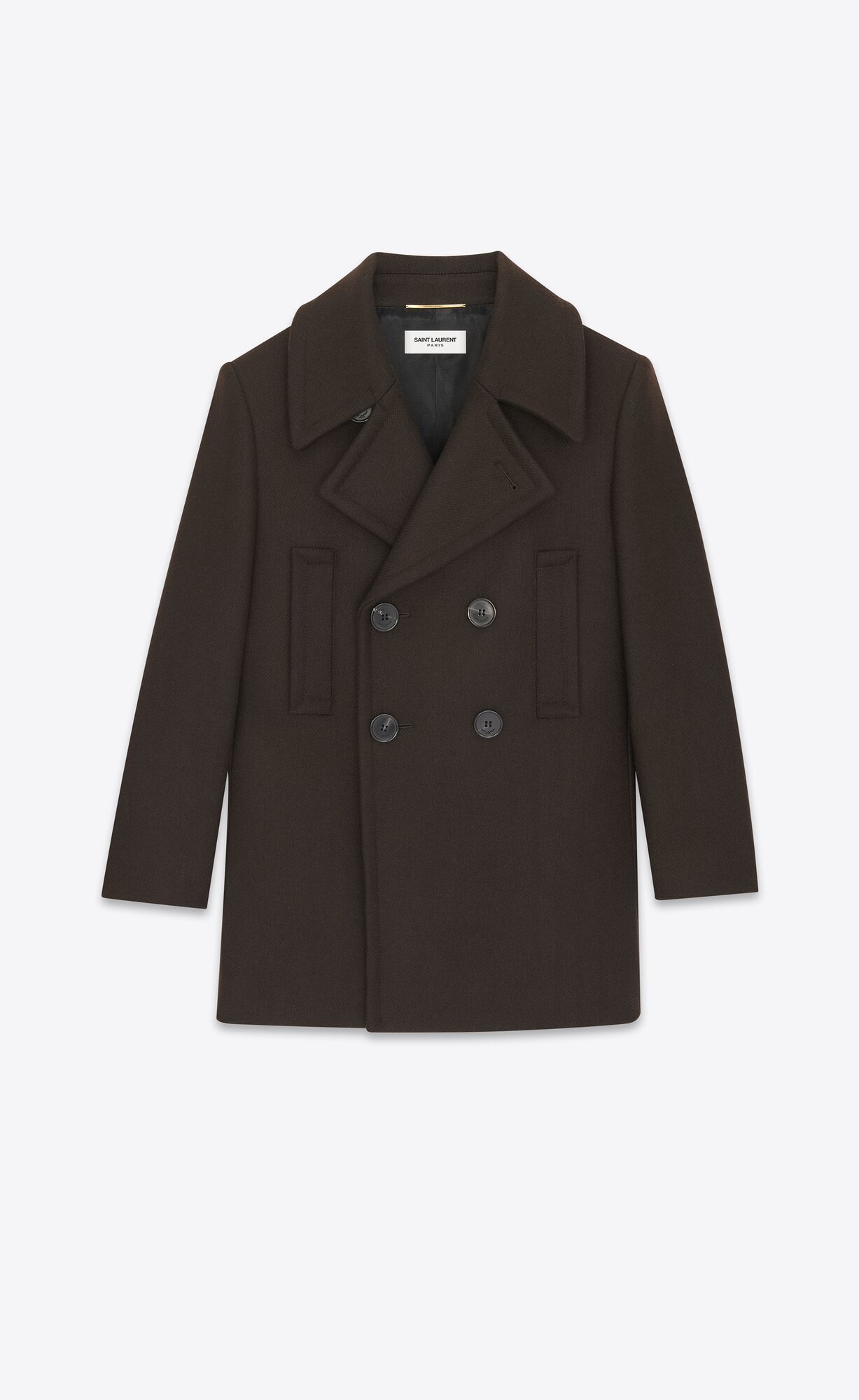 YSL Double-breasted Peacoat In Wool Gabardine Marron Fonce | DNUJE9078