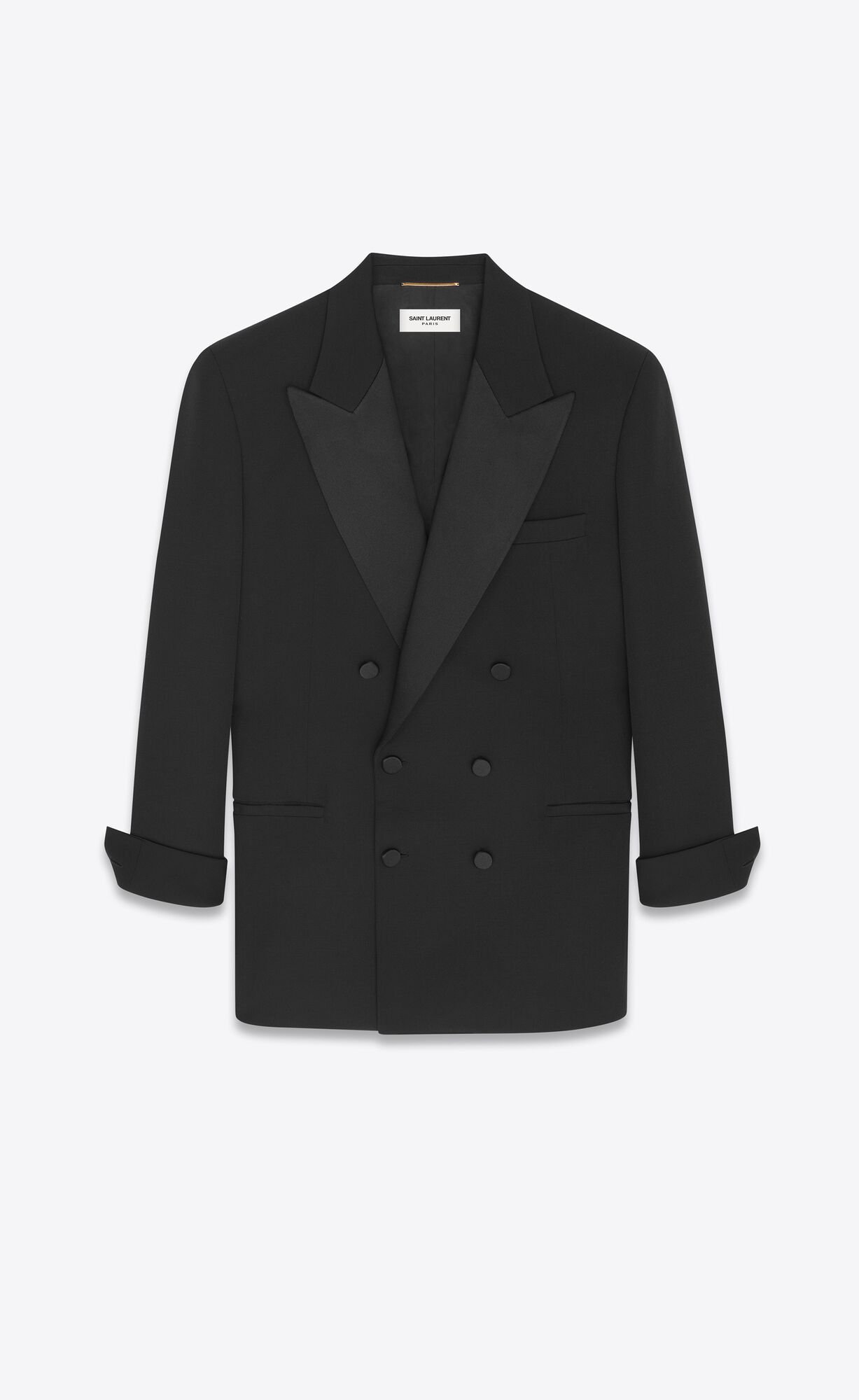 YSL Double-breasted Tuxedo Jacket In Grain De Poudre Noir | BTHWQ8940