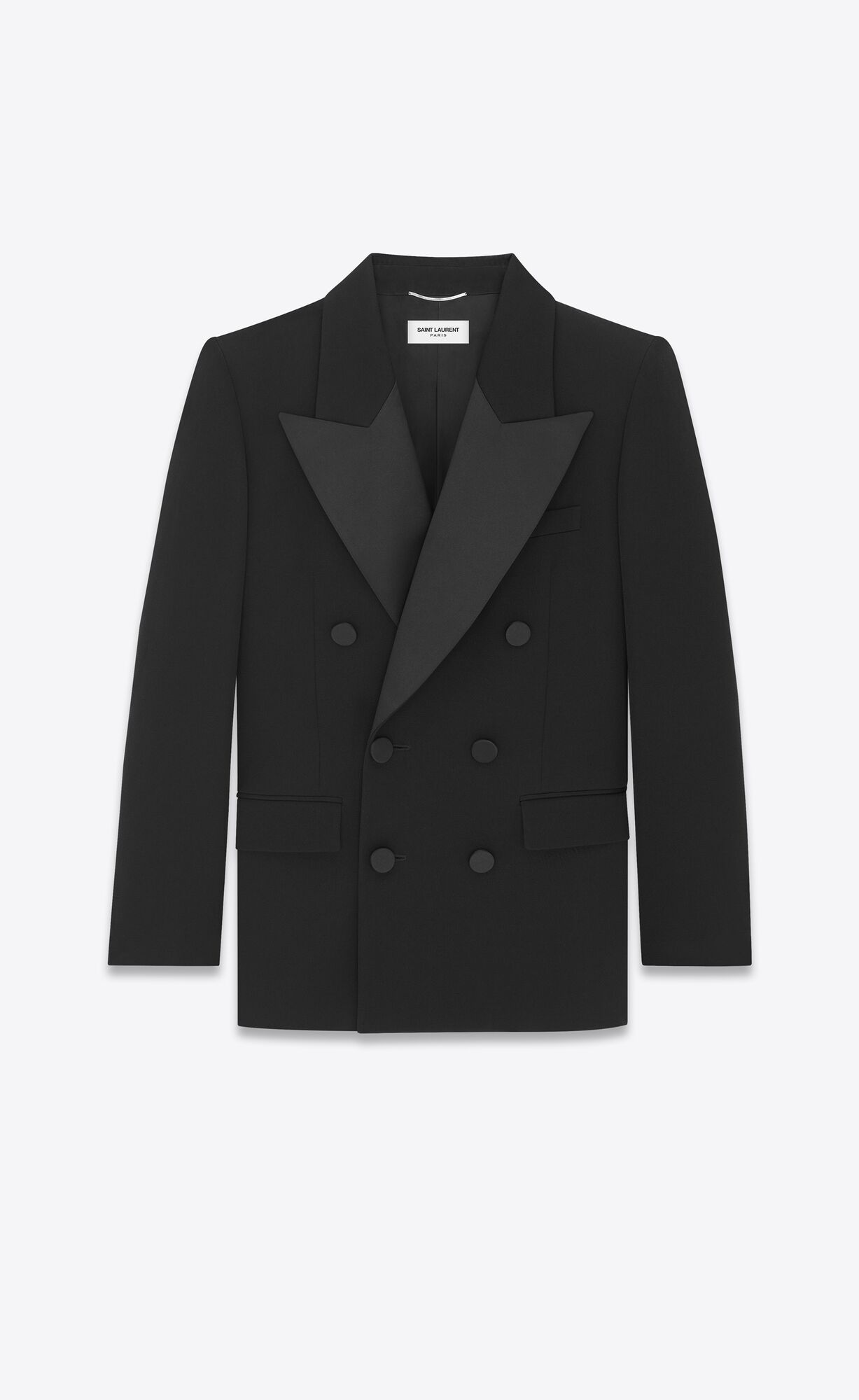 YSL Double-breasted Tuxedo Jacket In Grain De Poudre Black | DUGSW1927