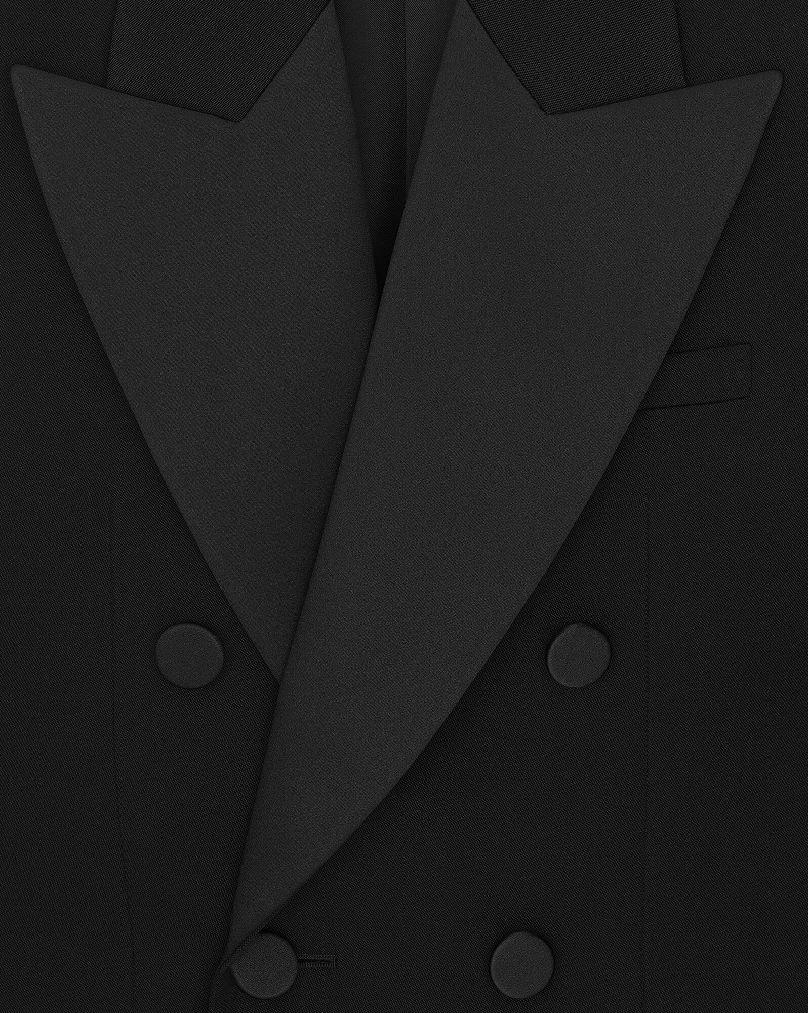 YSL Double-breasted Tuxedo Jacket In Grain De Poudre Black | UPGKH0837