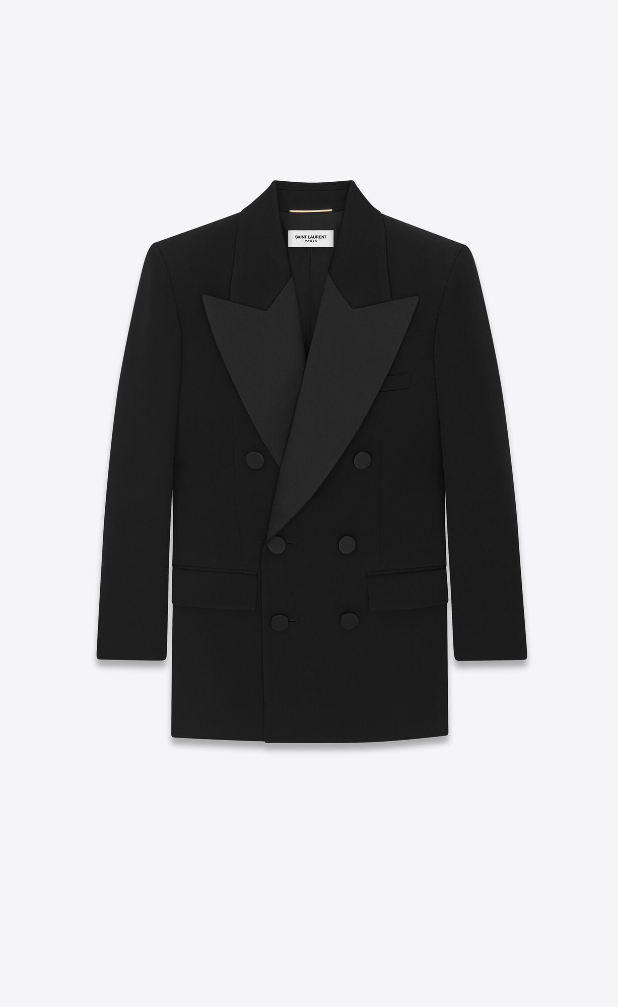 YSL Double-breasted Tuxedo Jacket In Grain De Poudre Black | UPGKH0837