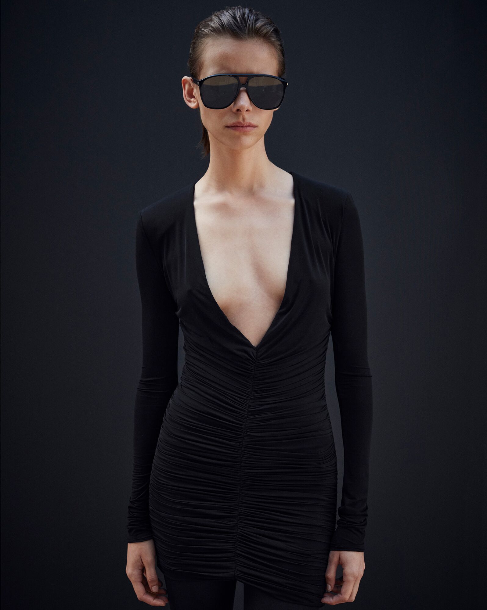 YSL Draped Dress In Jersey Black | RDYAM9650