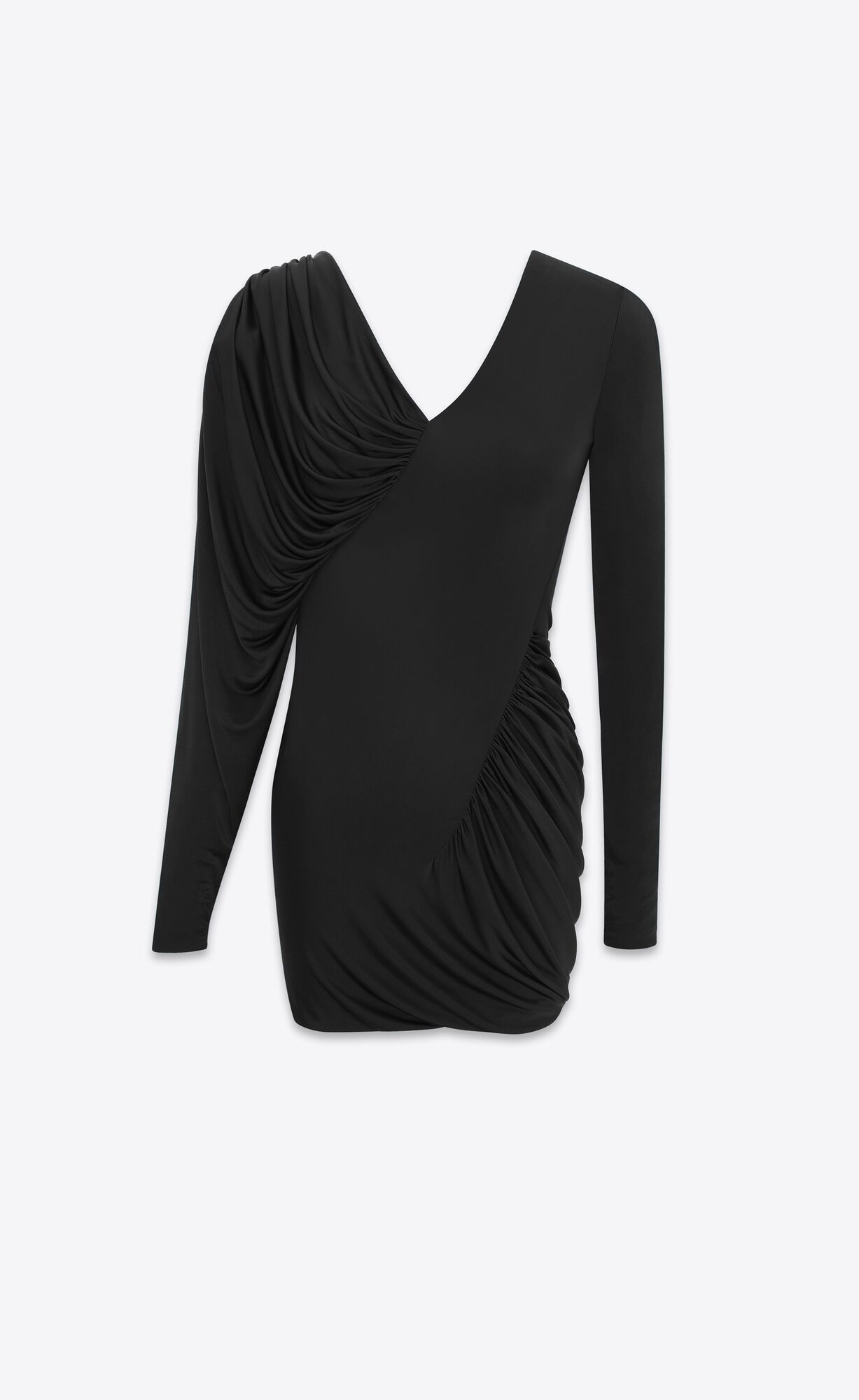 YSL Draped Dress In Shiny Jersey Black | PVHYT1784