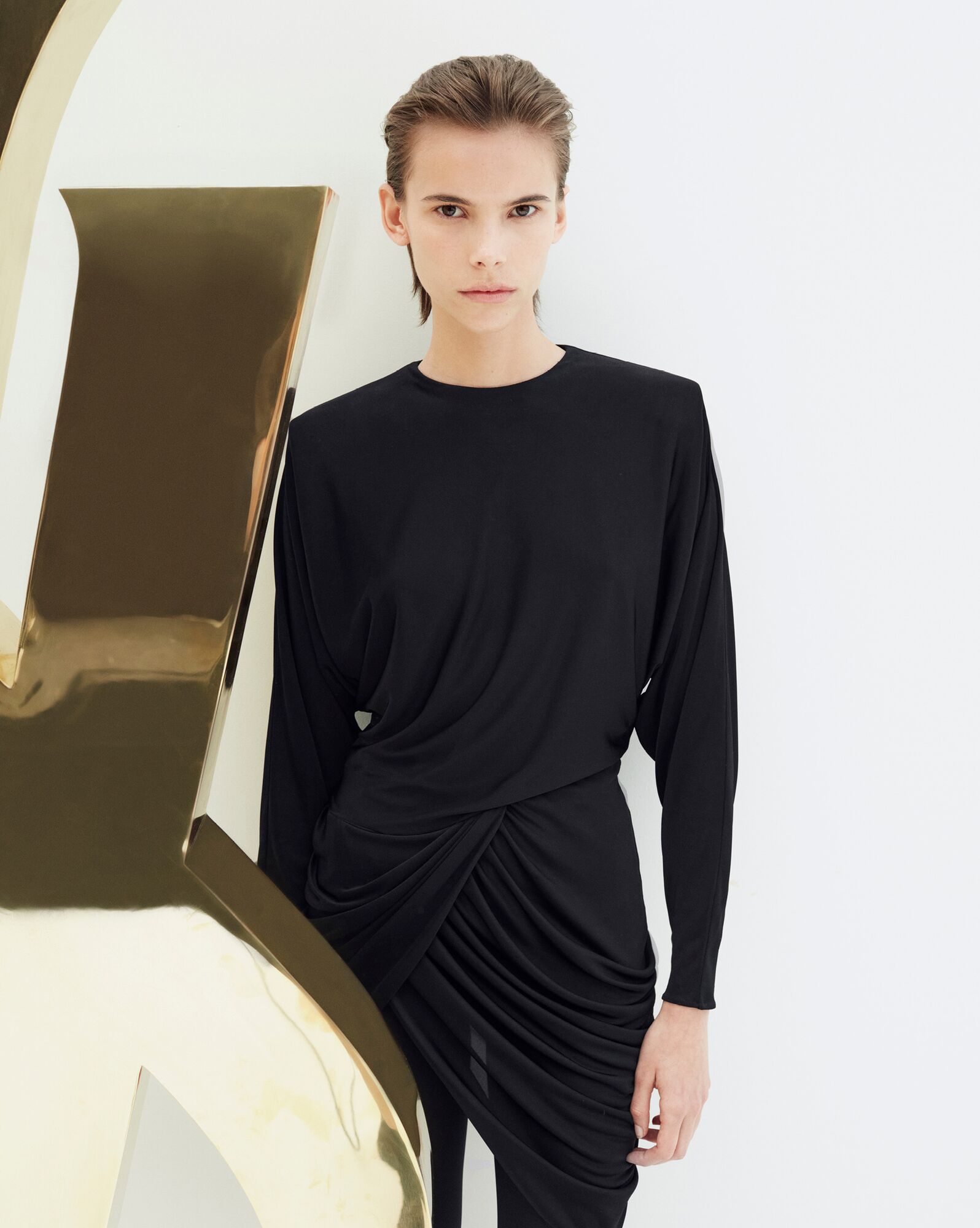 YSL Draped Dress In Shiny Jersey Black | RHSBW1907