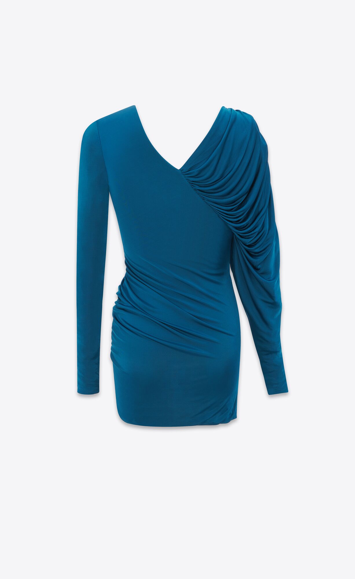 YSL Draped Dress In Shiny Jersey Bleu Canard | MPZVG7042