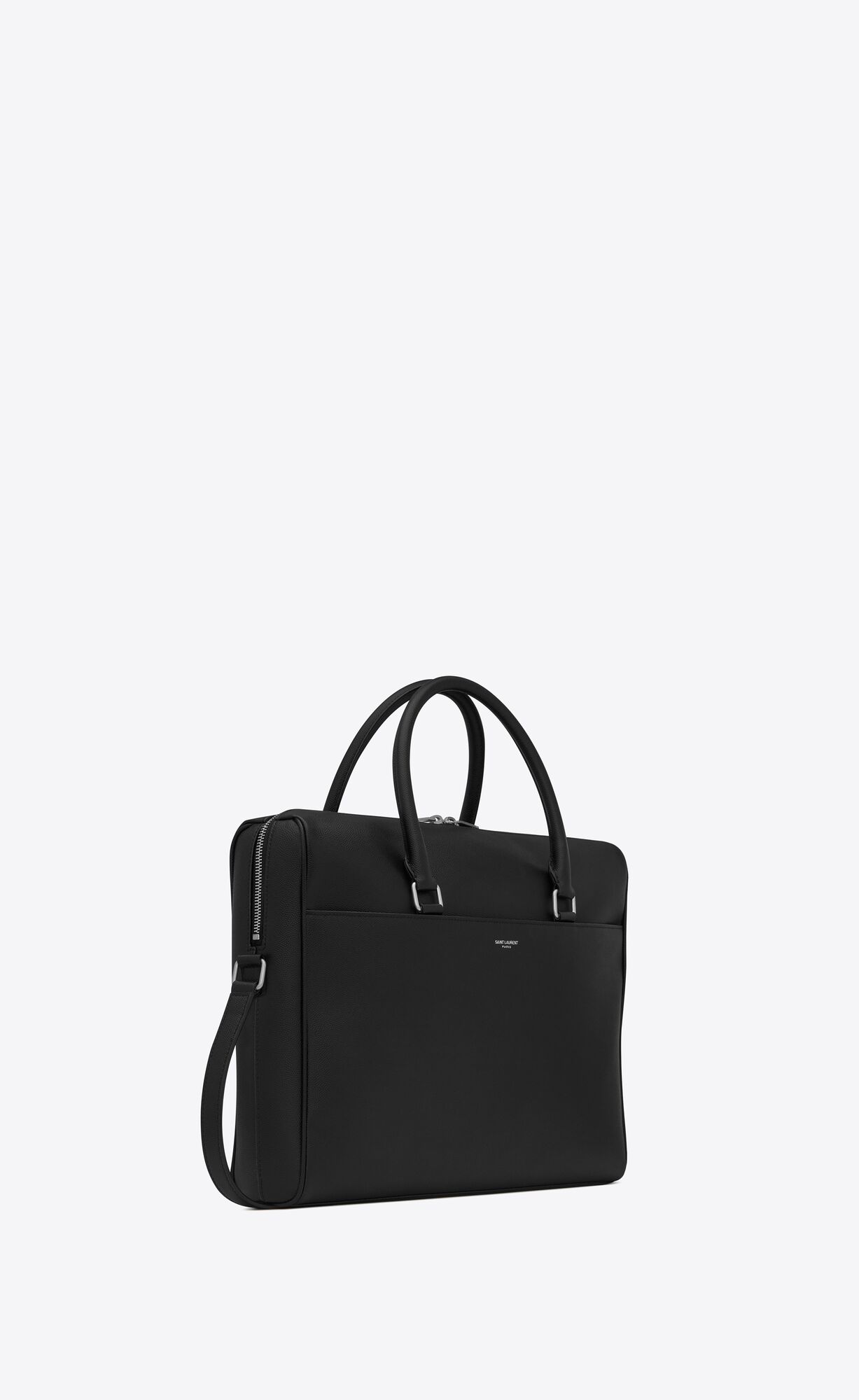 YSL Duffle Briefcase In Grain De Poudre Embossed Leather Black | NAVUP7542