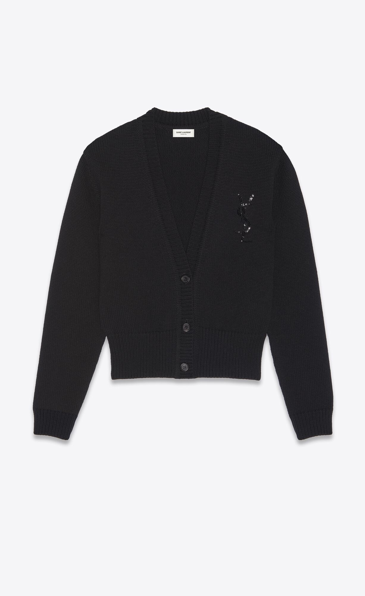 YSL Embroidered Cardigan In Cashmere Black | VKHBU4571