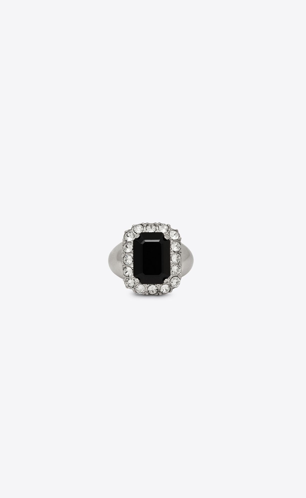 YSL Emerald Princess Ring In Metal Palladium, Crystal And Black | DKVME8931