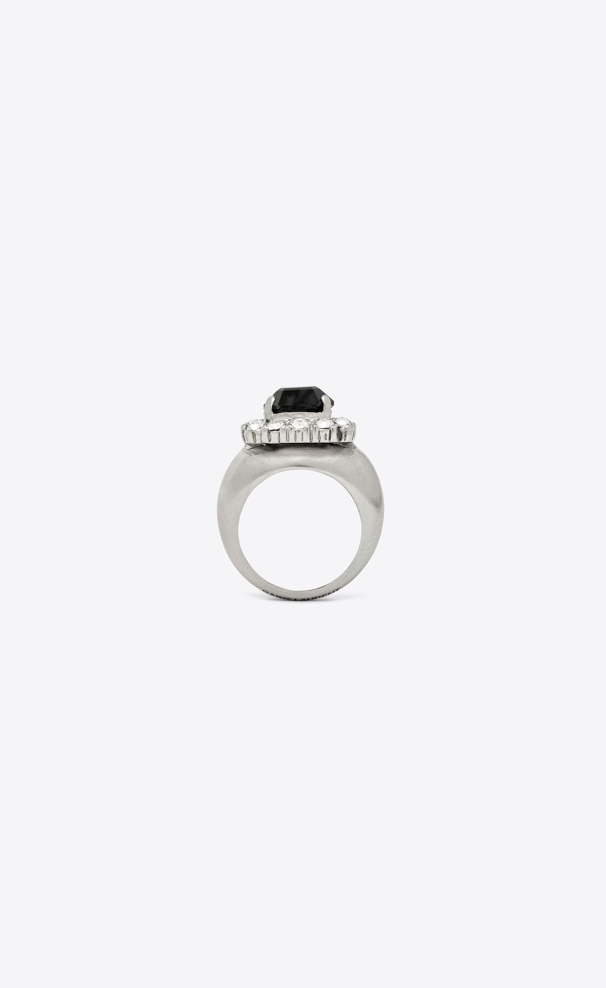 YSL Emerald Princess Ring In Metal Palladium, Crystal And Black | DKVME8931