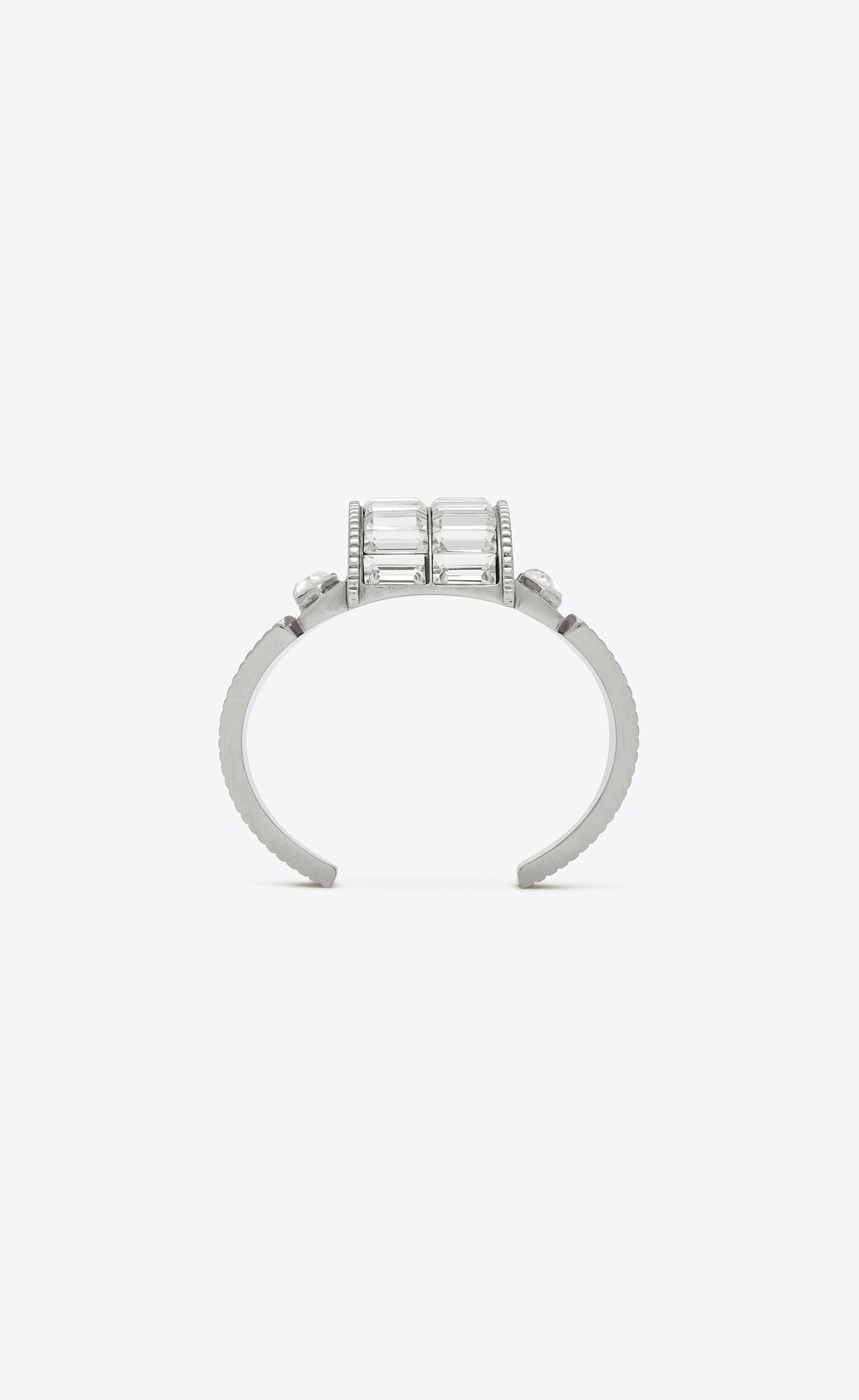 YSL Empire Rhinestone Cuff Bracelet In Metal Palladium And Crystal | GLUFA8215