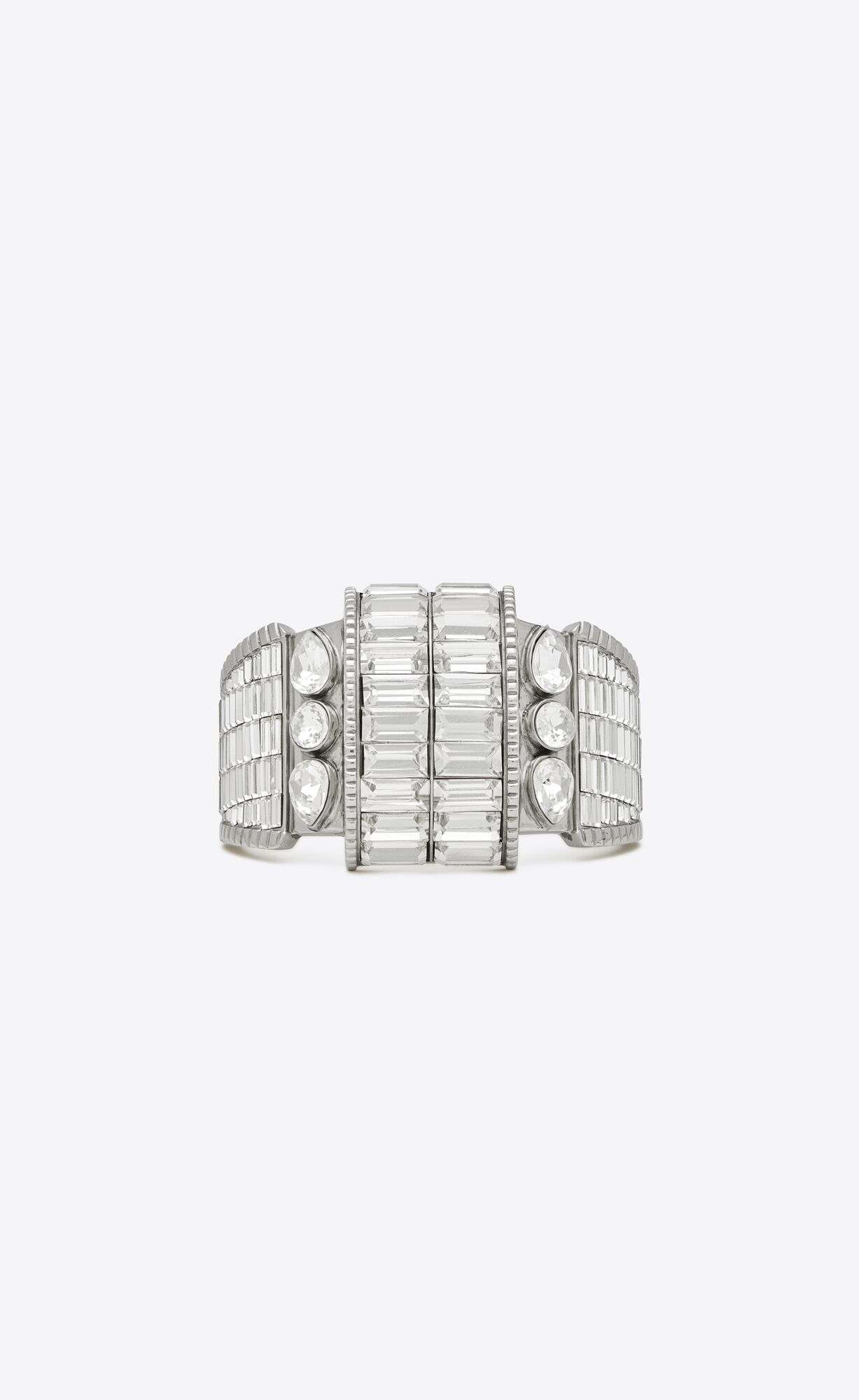 YSL Empire Rhinestone Cuff Bracelet In Metal Palladium And Crystal | GLUFA8215