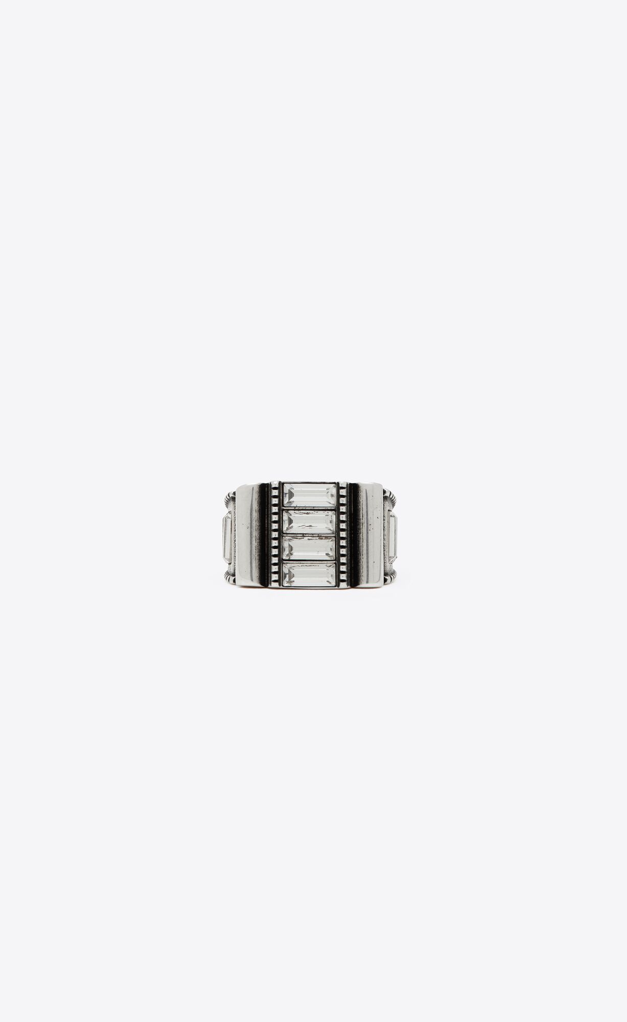 YSL Empire Rhinestone Ring In Metal Oxidized Silver And Crystal | IQCHK6287