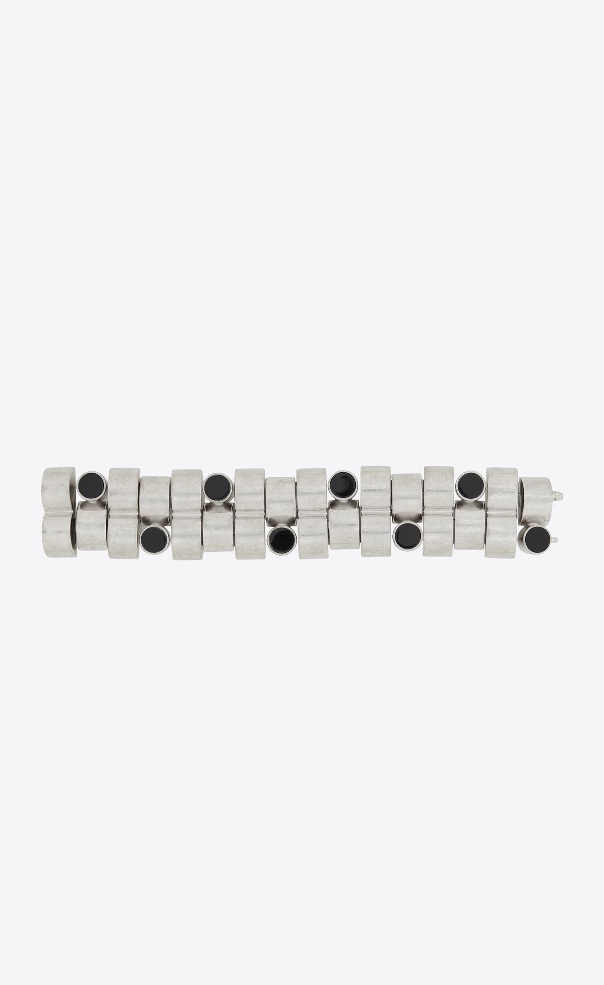 YSL Engrenages Bracelet In Metal And Resin Oxidized Silver And Black | BUFNE9120