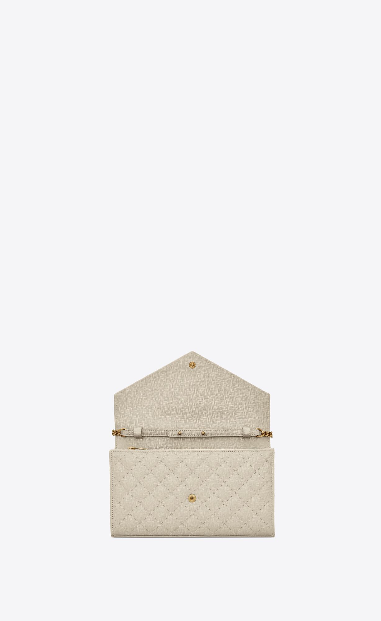 YSL Envelope Chain Wallet In Mix Matelassé Grain De Poudre Embossed Leather Blanc Vintage | NTUFG1630