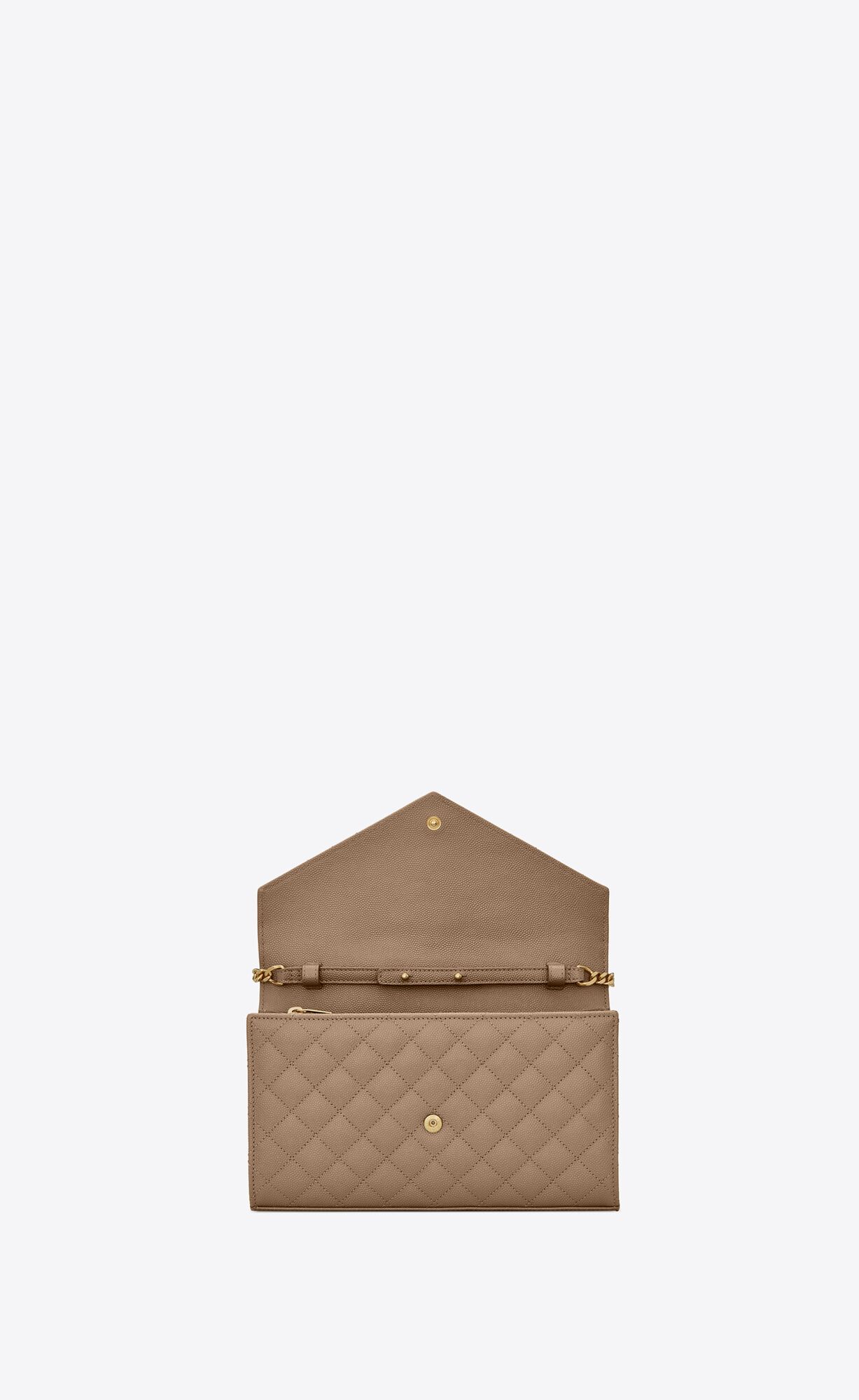 YSL Envelope Chain Wallet In Mix Matelassé Grain De Poudre Embossed Leather Greyish Brown | OFMQT6042