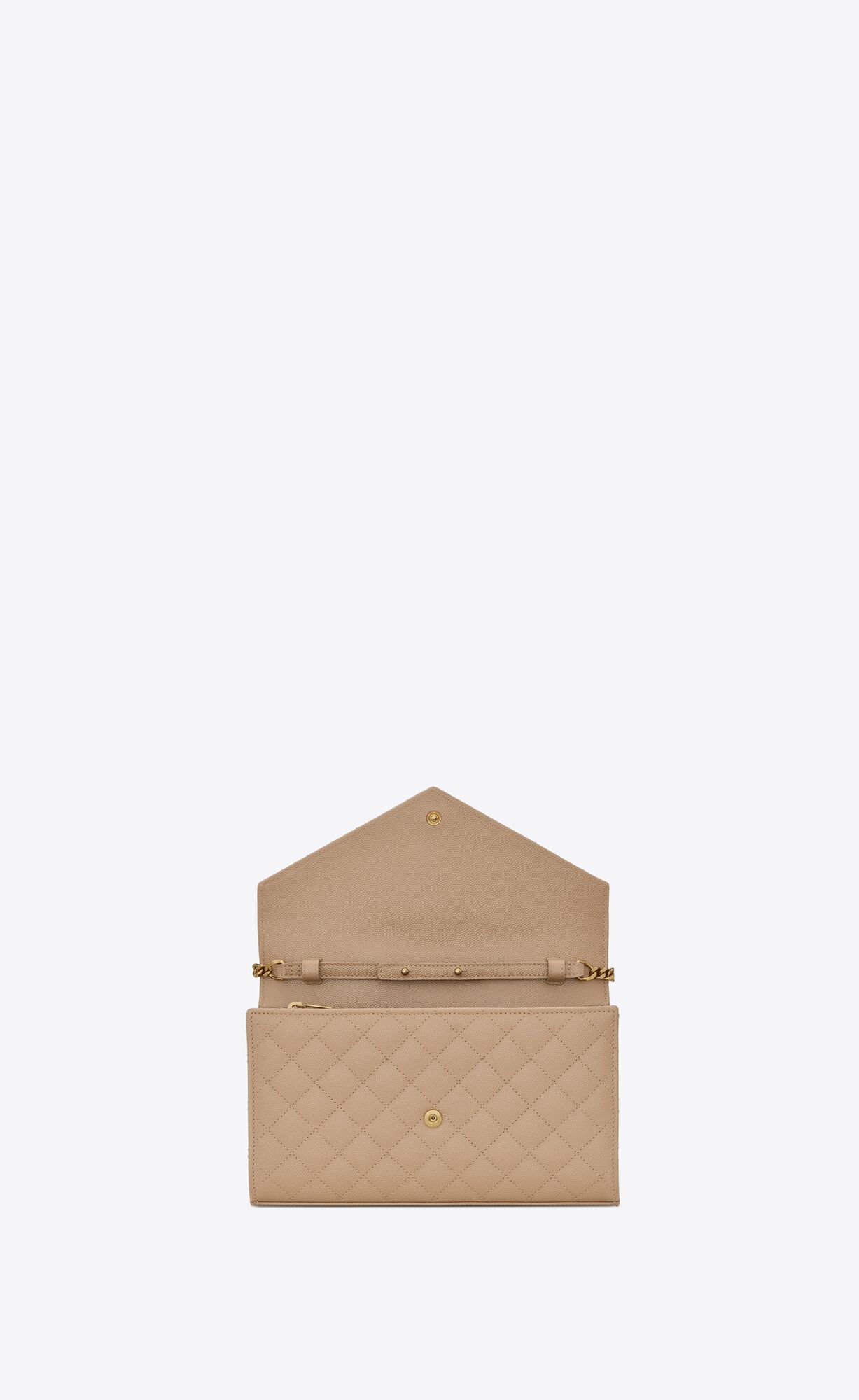 YSL Envelope Chain Wallet In Mix Matelassé Grain De Poudre Embossed Leather Dark Beige | RTVNY0384