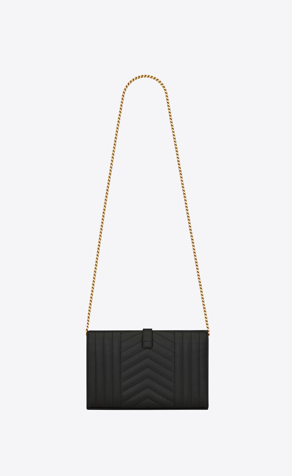 YSL Envelope Chain Wallet In Mix Matelassé Grain De Poudre Embossed Leather Black | VNBXM7523