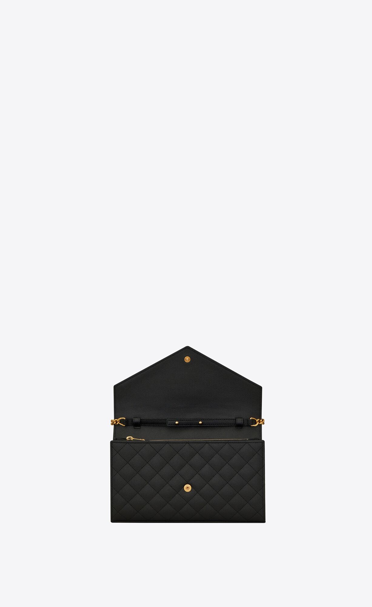 YSL Envelope Chain Wallet In Mix Matelassé Grain De Poudre Embossed Leather Black | VNBXM7523