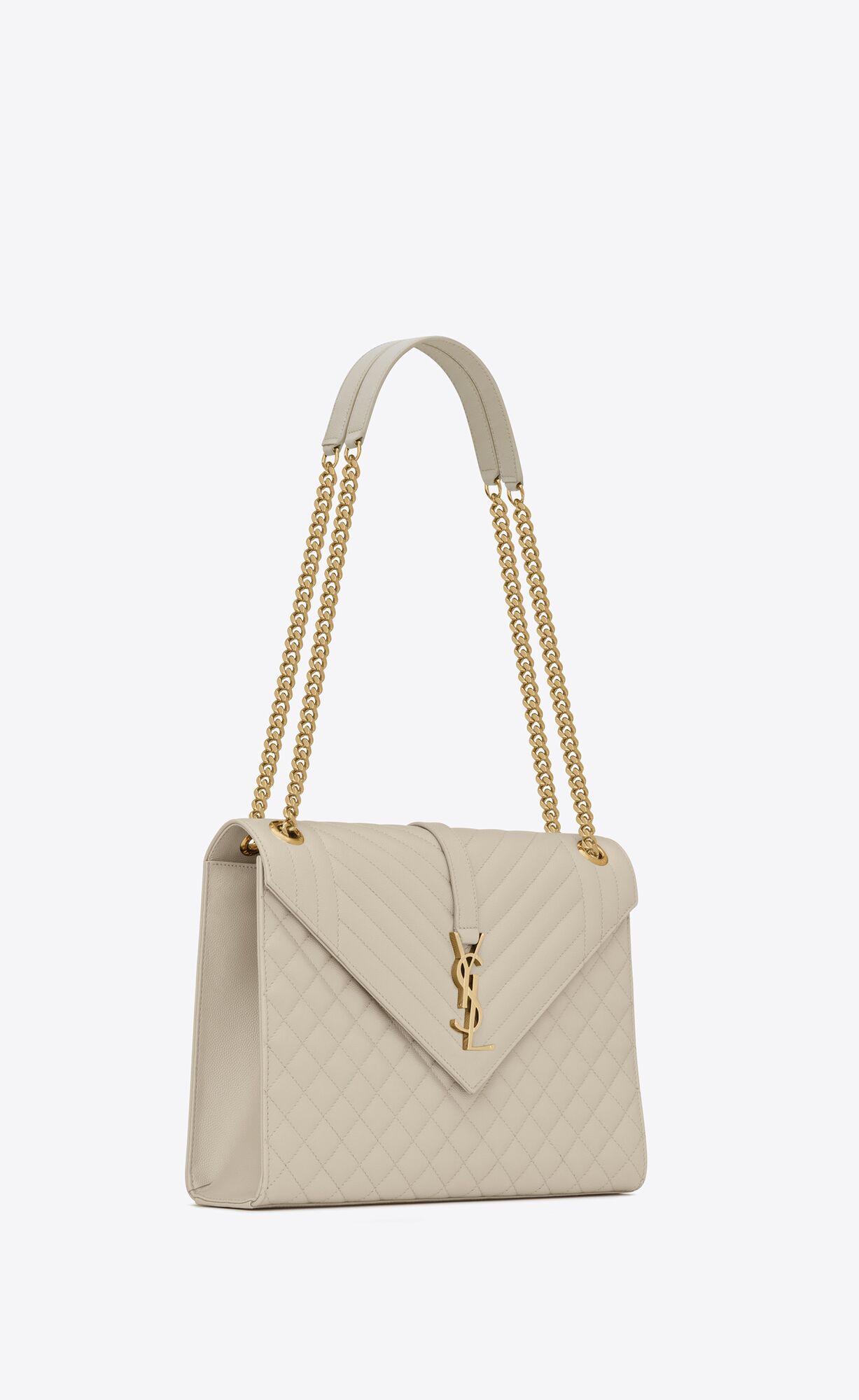 YSL Envelope Large Bag In Mix Matelassé Grain De Poudre Embossed Leather Blanc Vintage | KMGJF8597