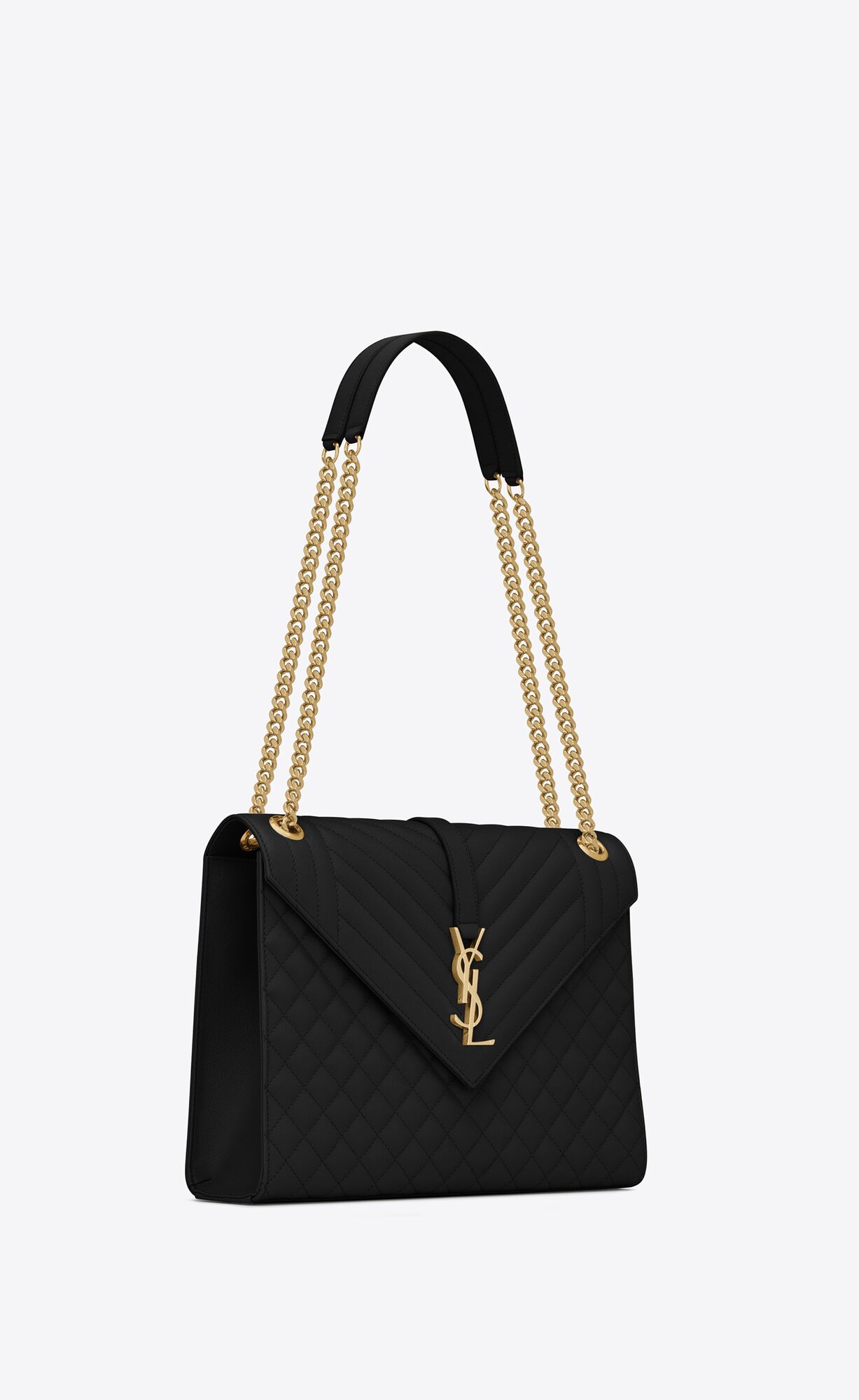 YSL Envelope Large Bag In Mix Matelassé Grain De Poudre Embossed Leather Noir | NUXLR7309