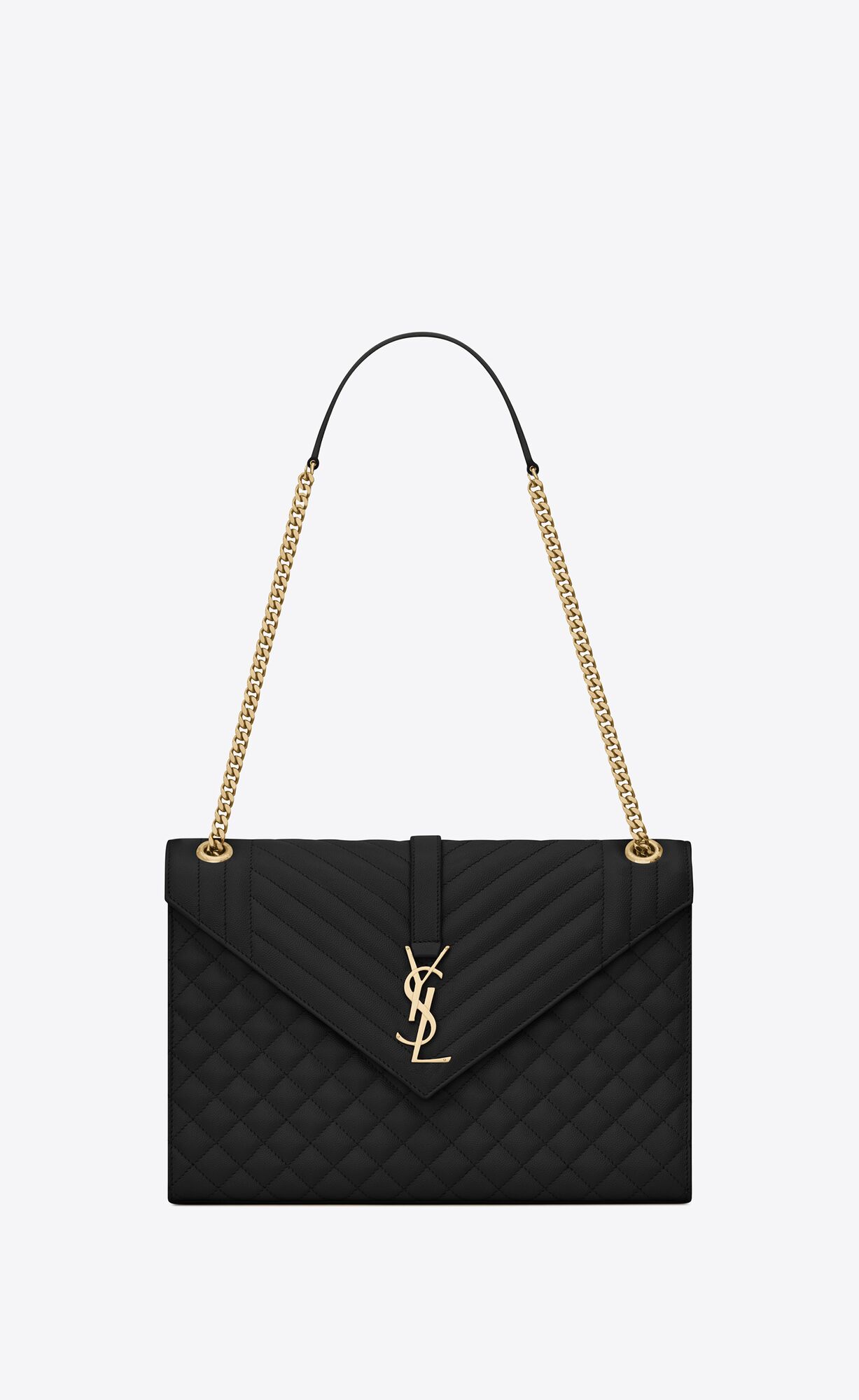 YSL Envelope Large Bag In Mix Matelassé Grain De Poudre Embossed Leather Noir | NUXLR7309