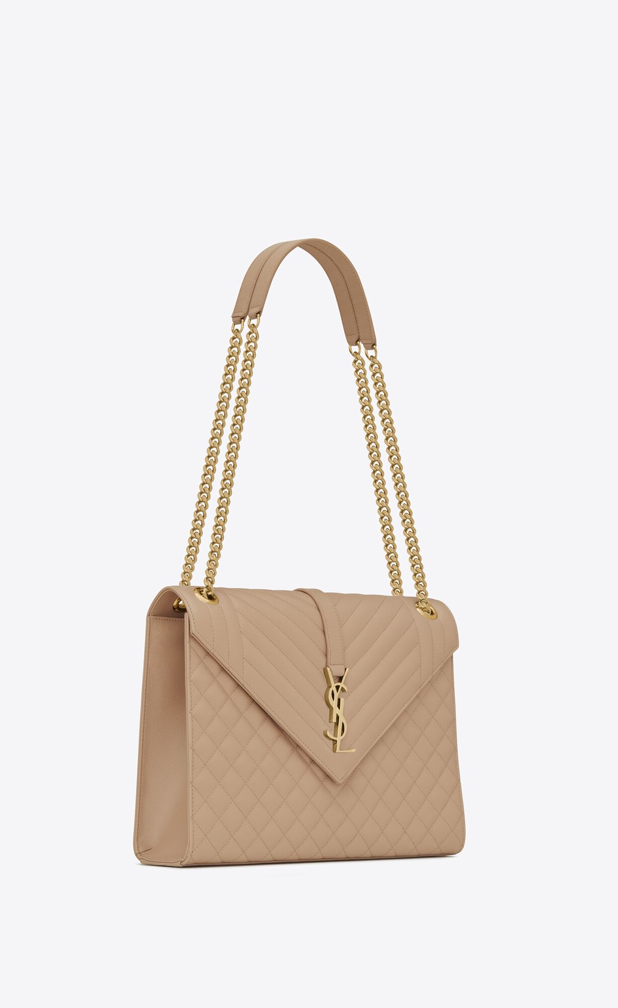 YSL Envelope Large Bag In Mix Matelassé Grain De Poudre Embossed Leather Dark Beige | ZMTOU8692