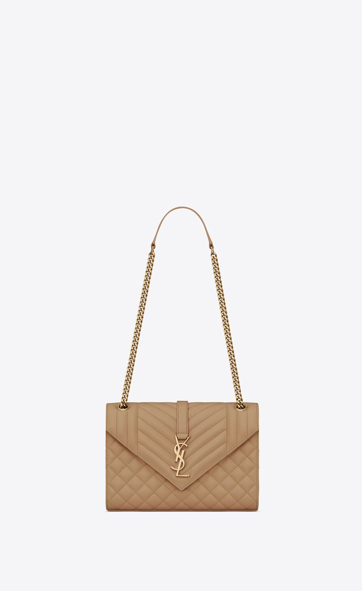 YSL Envelope Medium Chain Bag In Mix Matelassé Grain De Poudre Embossed Leather Taupe | BGLPZ4970