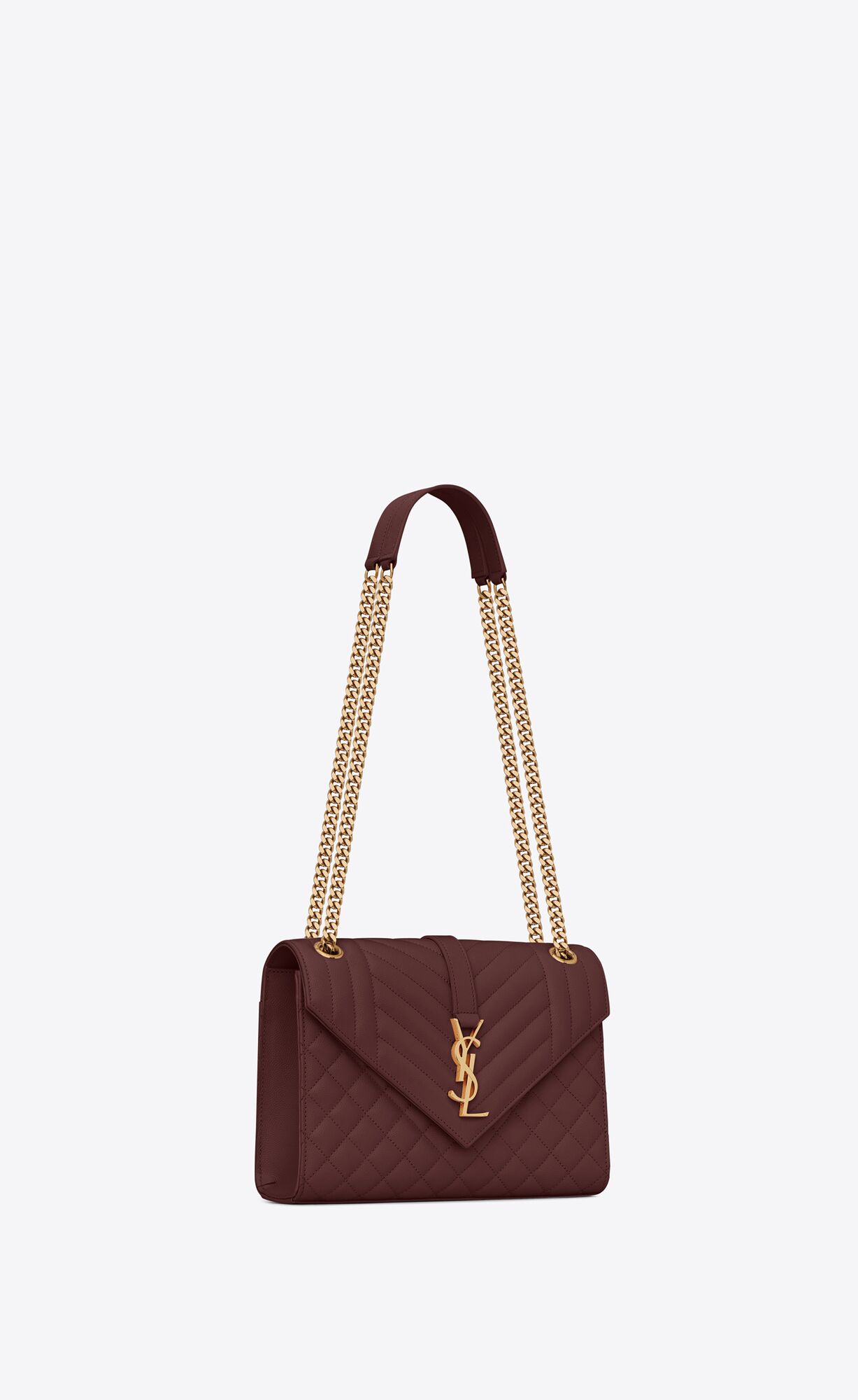 YSL Envelope Medium Chain Bag In Mix Matelassé Grain De Poudre Embossed Leather Rouge Legion | KNEMJ0683