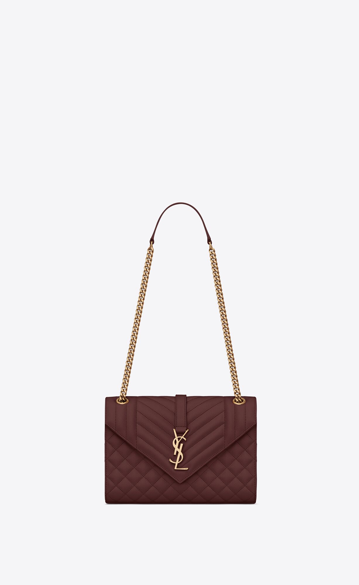 YSL Envelope Medium Chain Bag In Mix Matelassé Grain De Poudre Embossed Leather Rouge Legion | KNEMJ0683