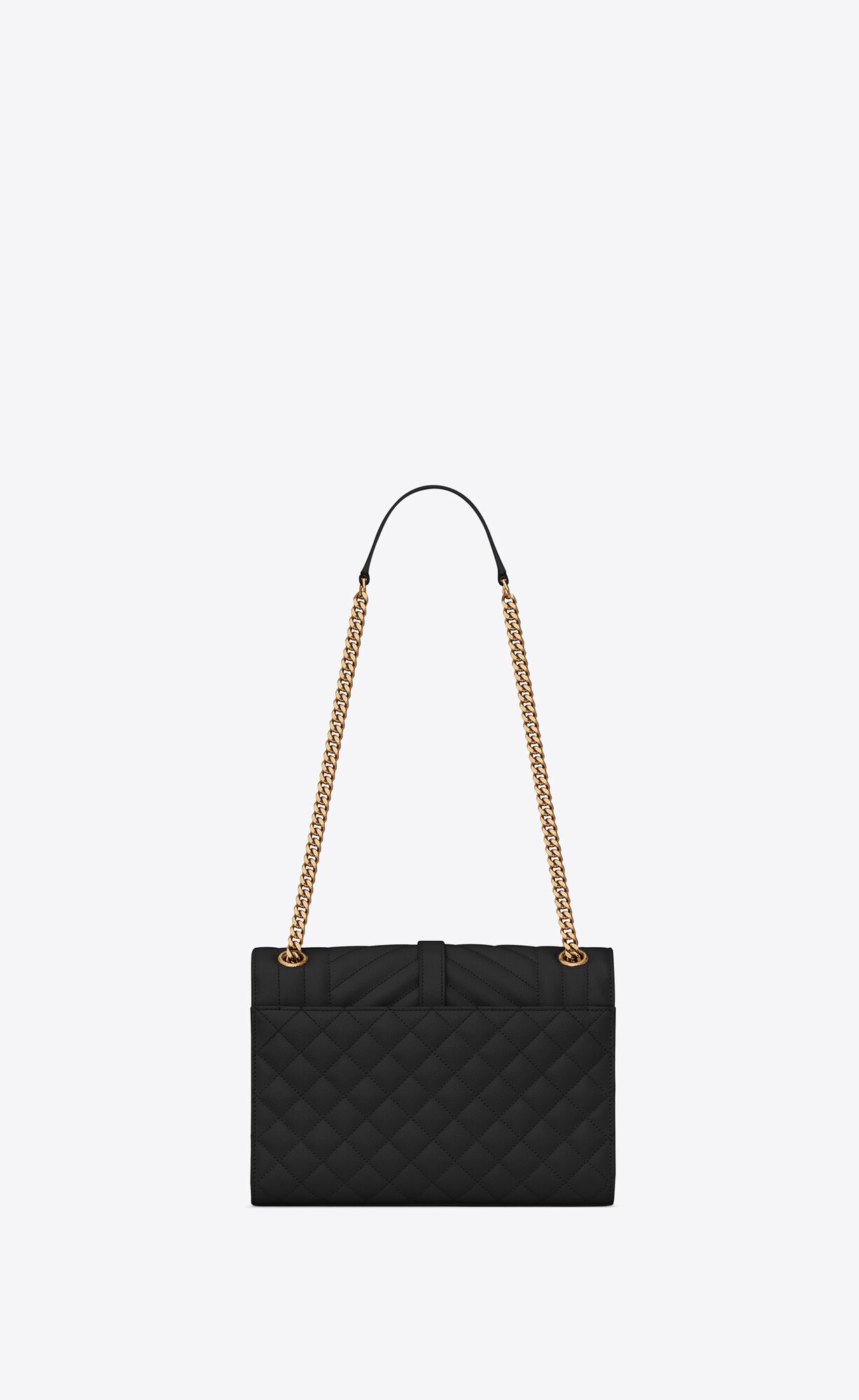 YSL Envelope Medium Chain Bag In Mix Matelassé Grain De Poudre Embossed Leather Noir | KNFEA6183