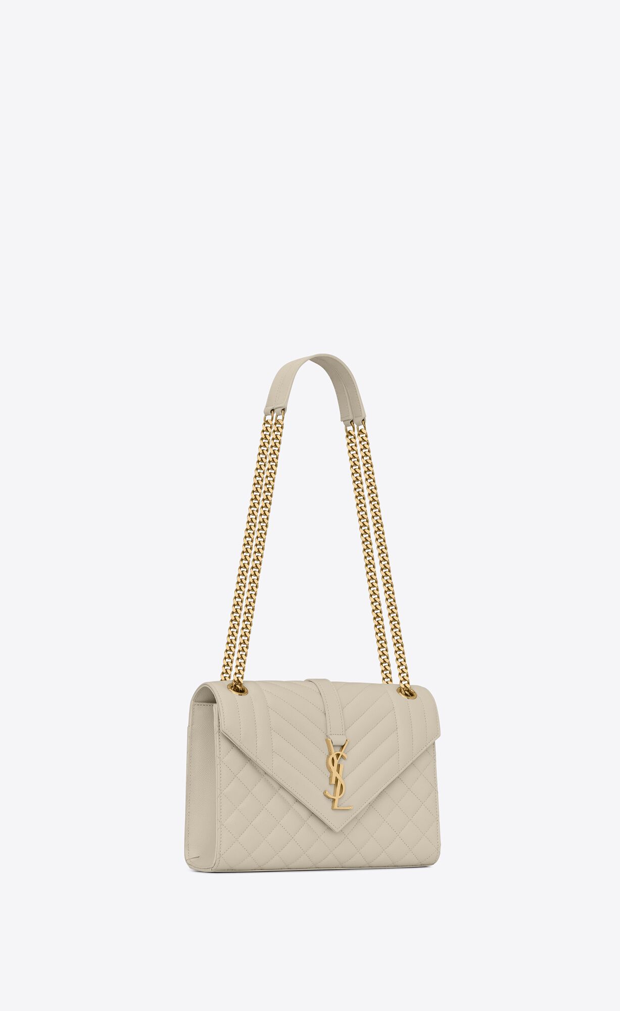 YSL Envelope Medium Chain Bag In Mix Matelassé Grain De Poudre Embossed Leather Blanc Vintage | KPVXO2678