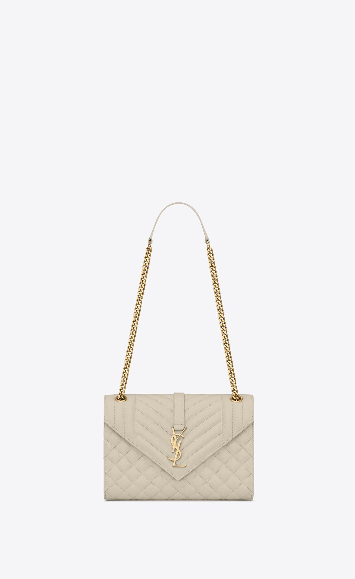 YSL Envelope Medium Chain Bag In Mix Matelassé Grain De Poudre Embossed Leather Blanc Vintage | KPVXO2678