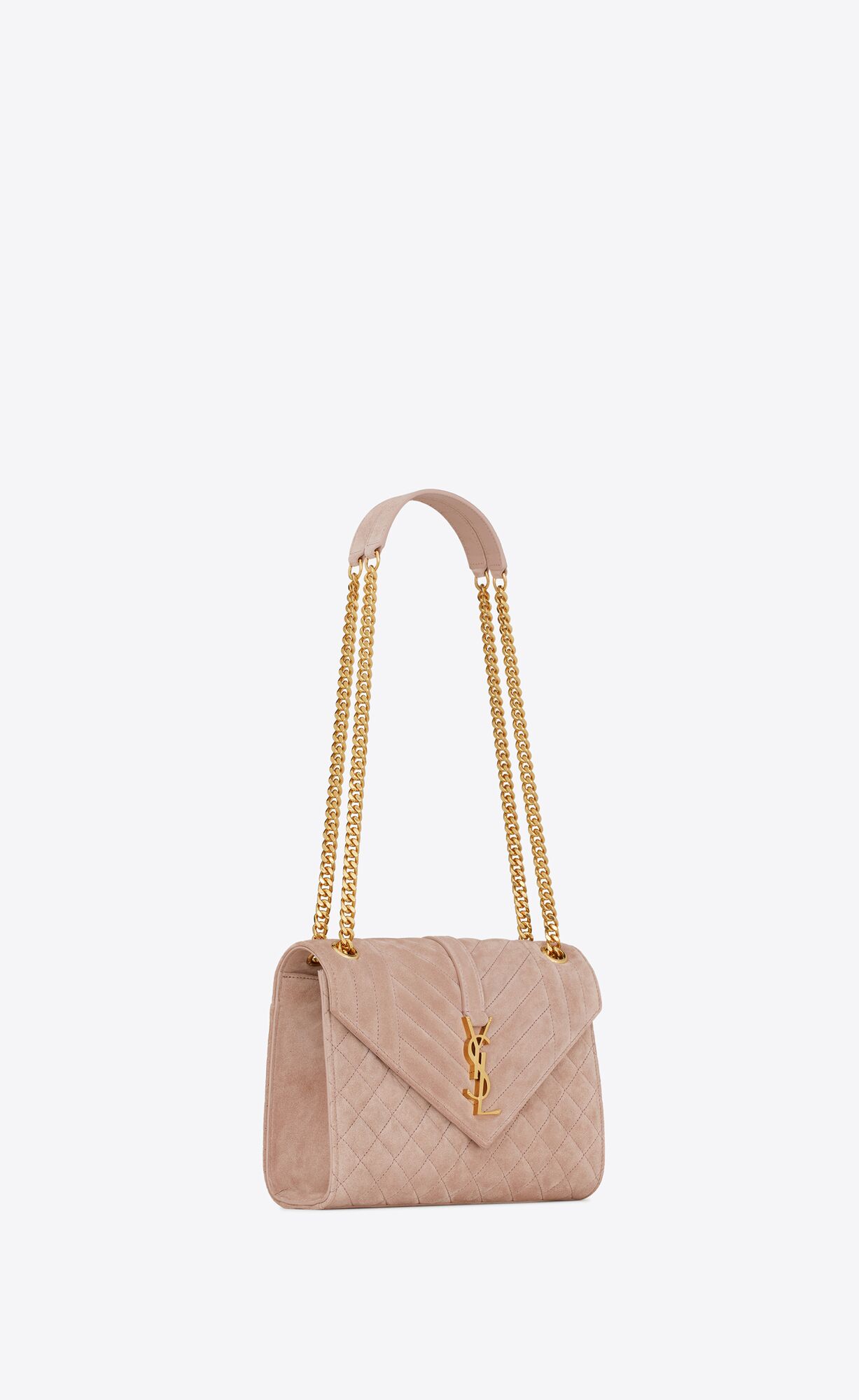 YSL Envelope Medium Chain Bag In Mix Matelassé Suede Rosy Sand | OPKWC2071