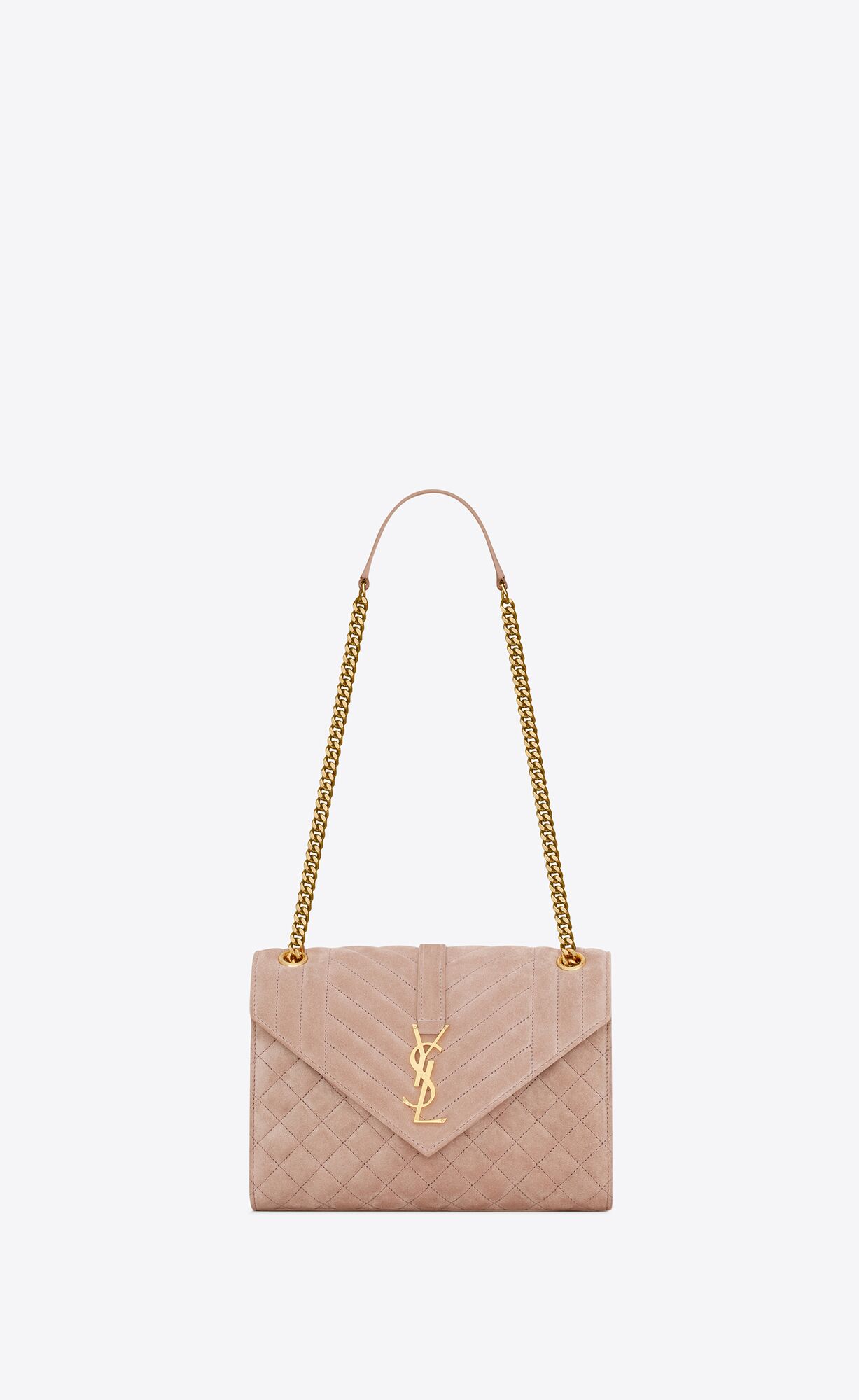 YSL Envelope Medium Chain Bag In Mix Matelassé Suede Rosy Sand | OPKWC2071