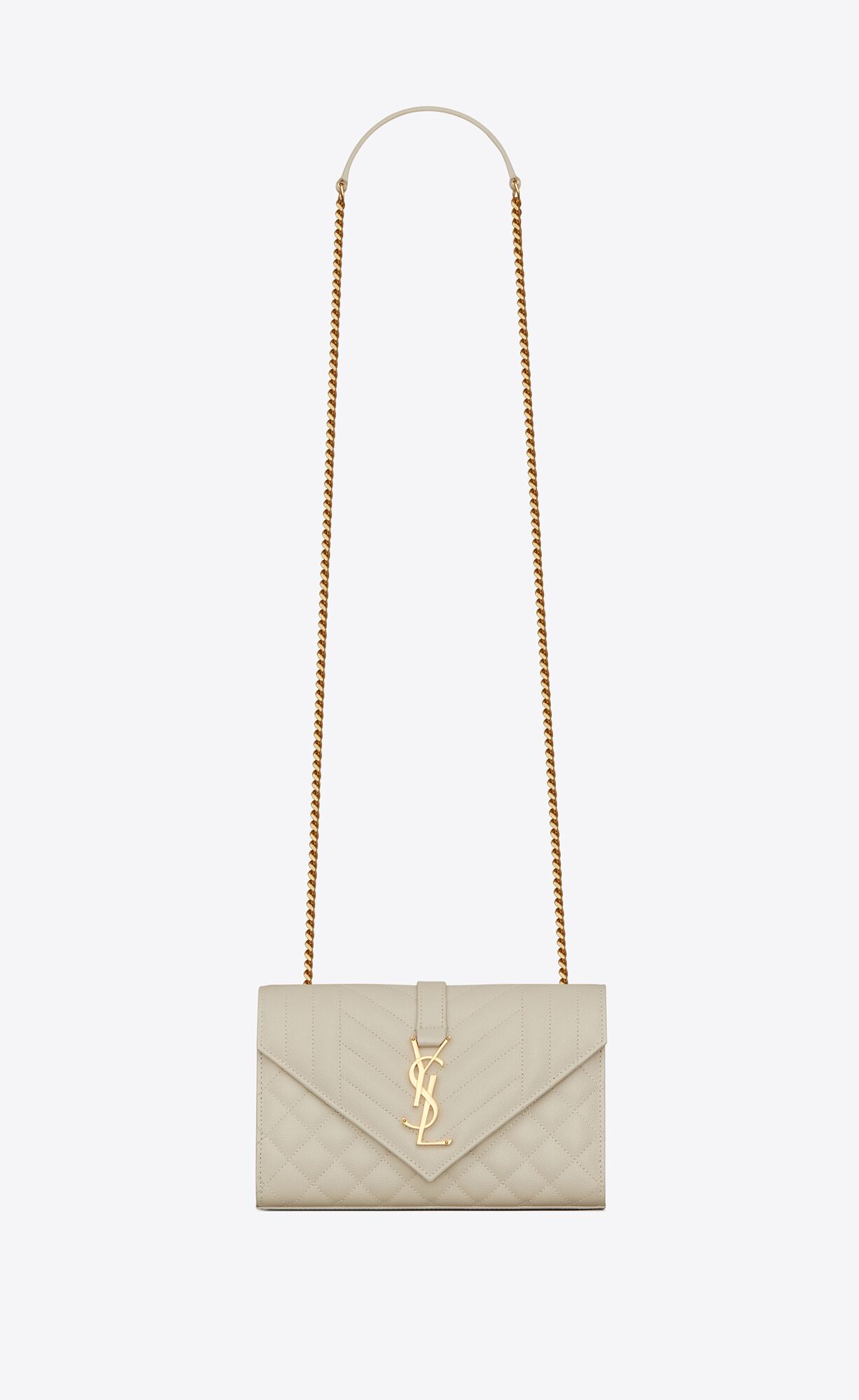 YSL Envelope Small Bag In Mix Matelassé Grain De Poudre Embossed Leather Blanc Vintage | FPDGH5327