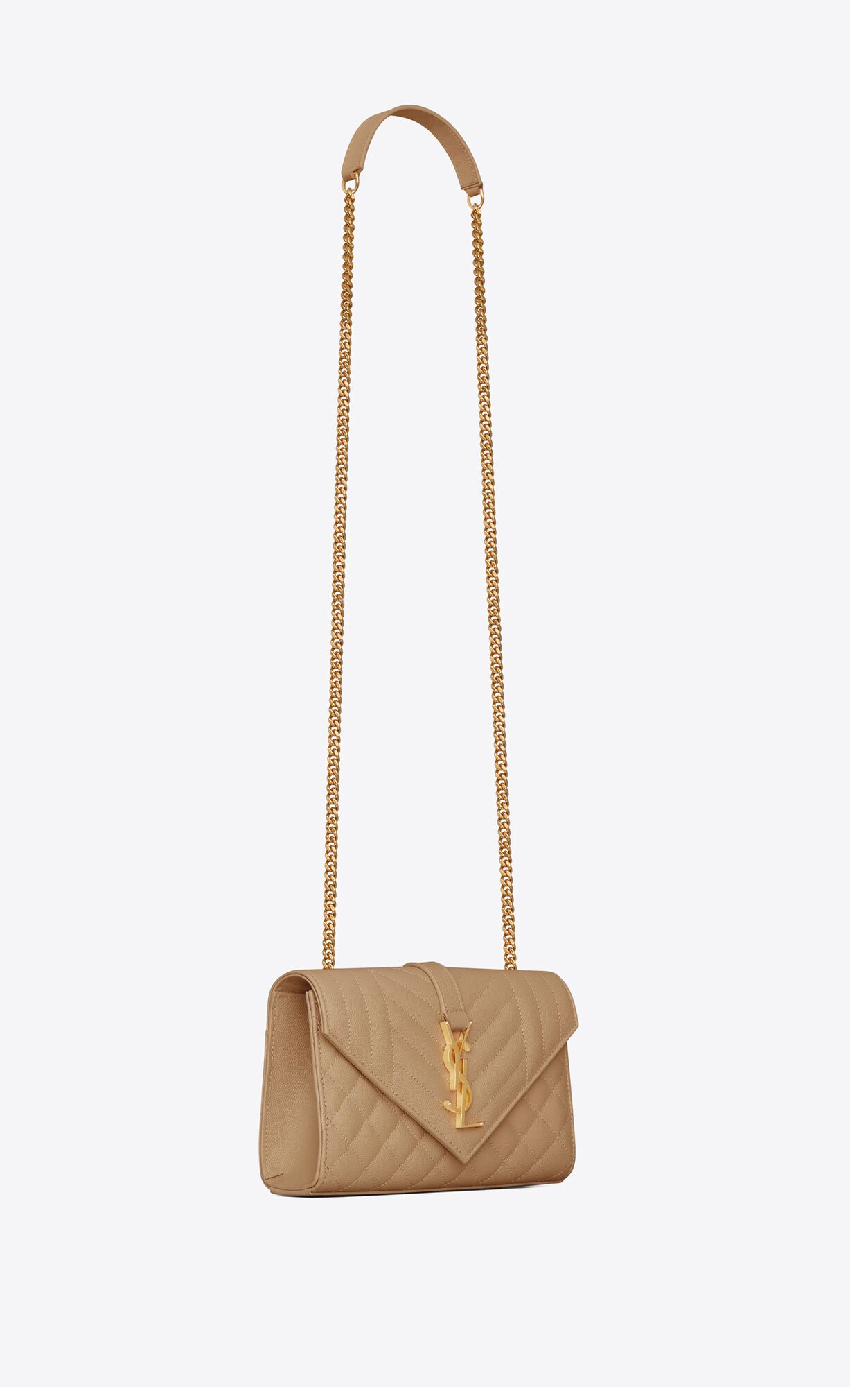 YSL Envelope Small Bag In Mix Matelassé Grain De Poudre Embossed Leather Taupe | GAFSI7083