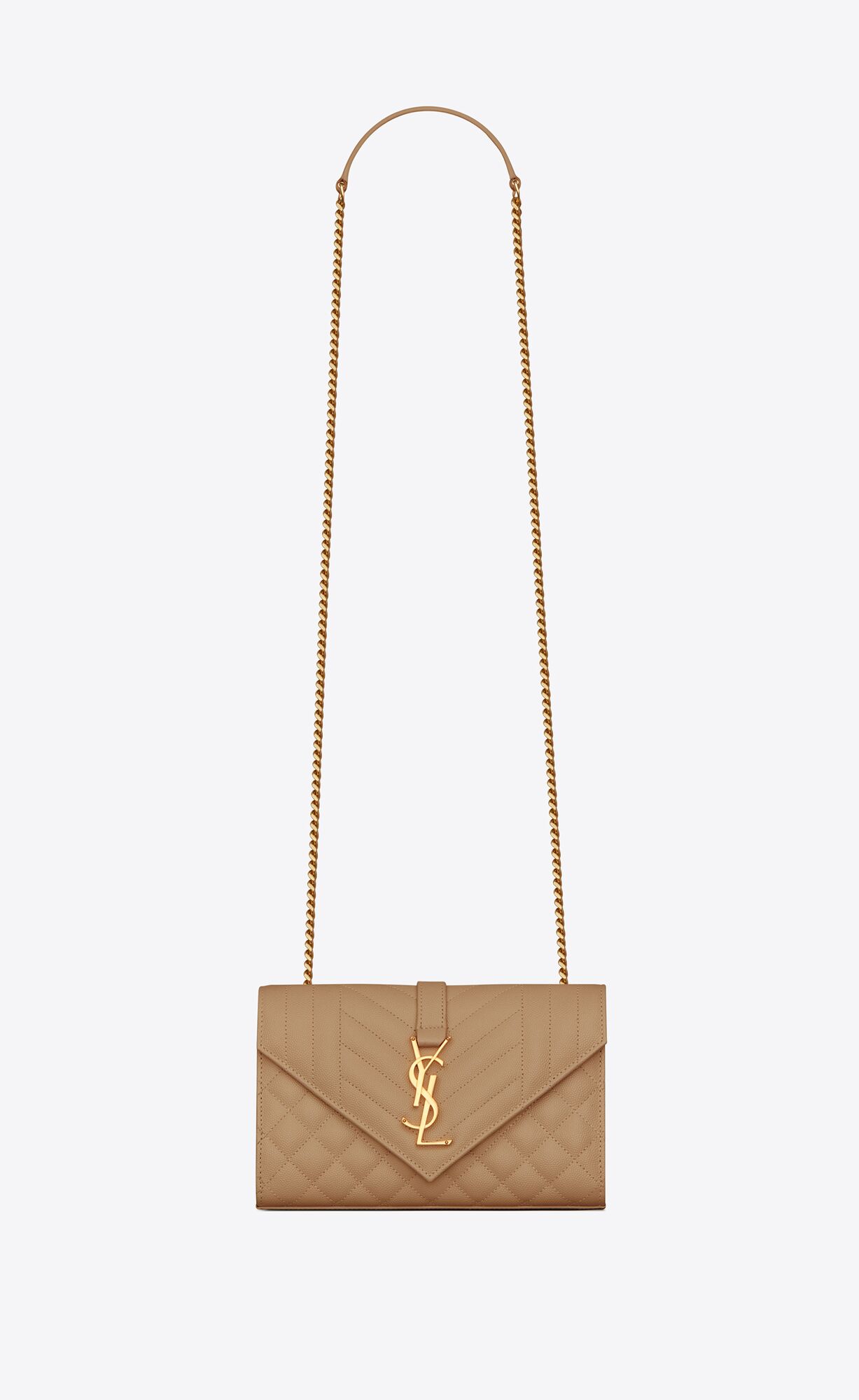 YSL Envelope Small Bag In Mix Matelassé Grain De Poudre Embossed Leather Taupe | GAFSI7083