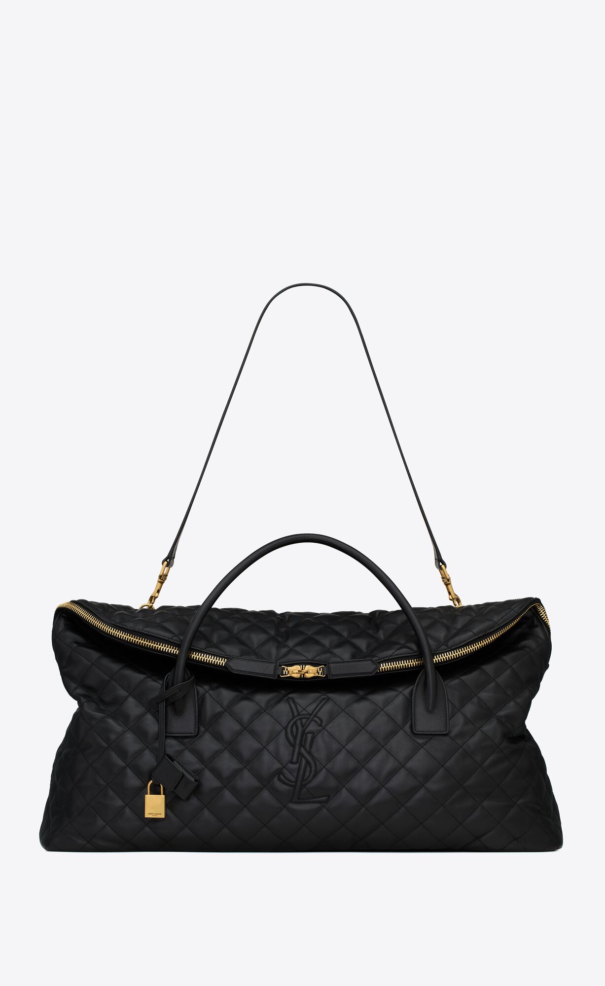 YSL Es Giant Travel Bag In Quilted Leather Black | EODWF7560