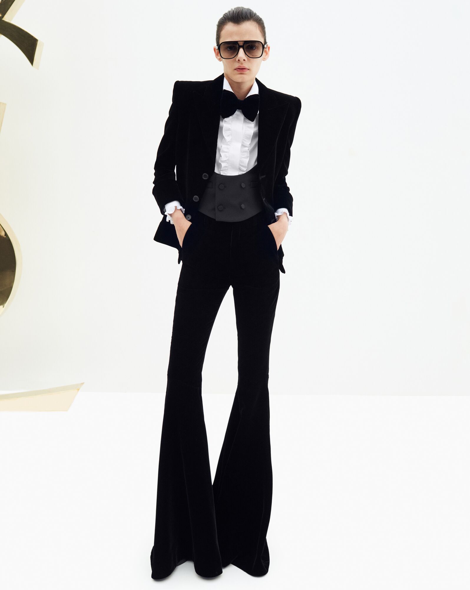 YSL Flared Pants In Cupro Velvet Black | JYMSL0754