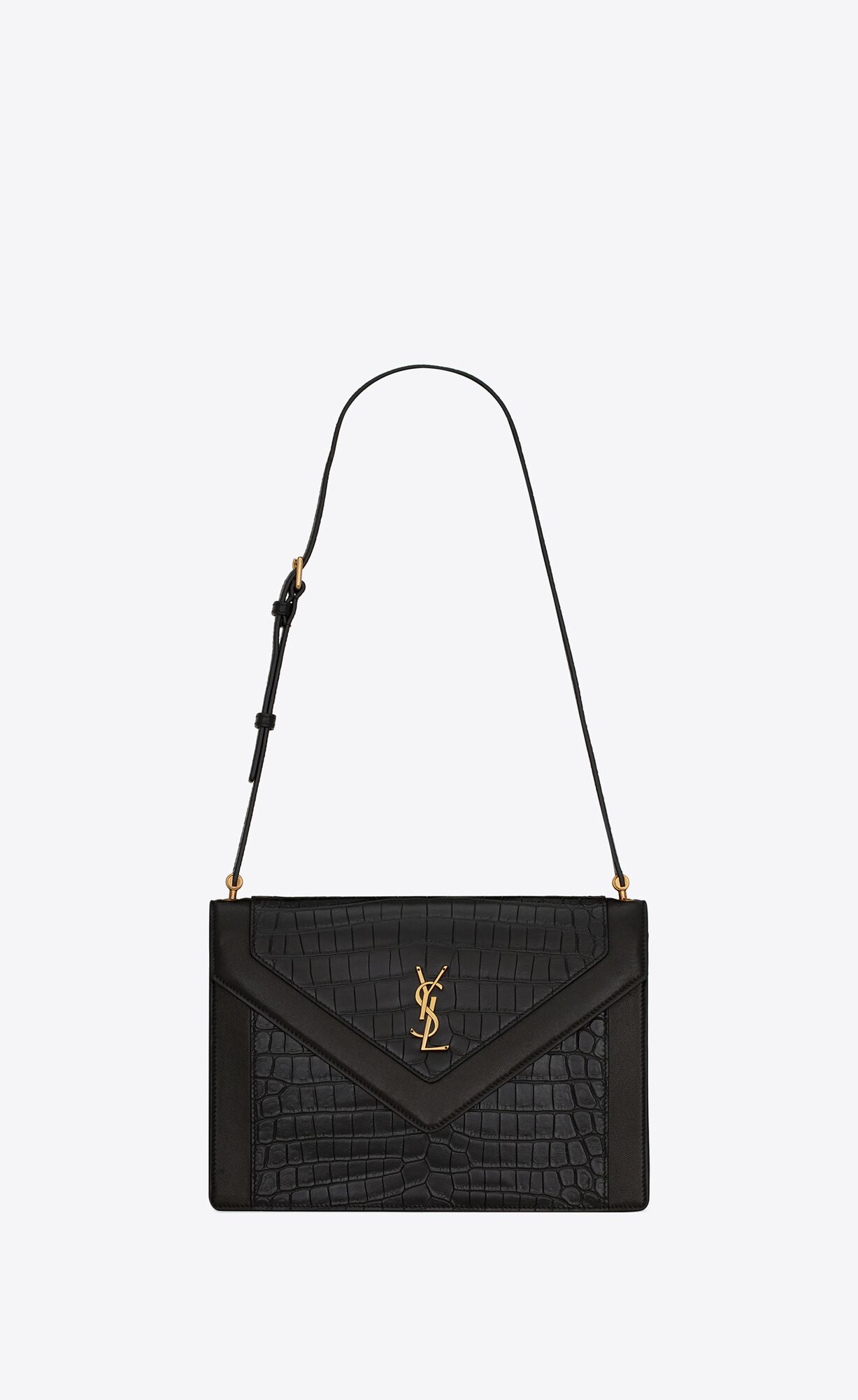 YSL Gaby Satchel In Crocodile-embossed Lacquered Leather And Lambskin Noir | PCFSN9125