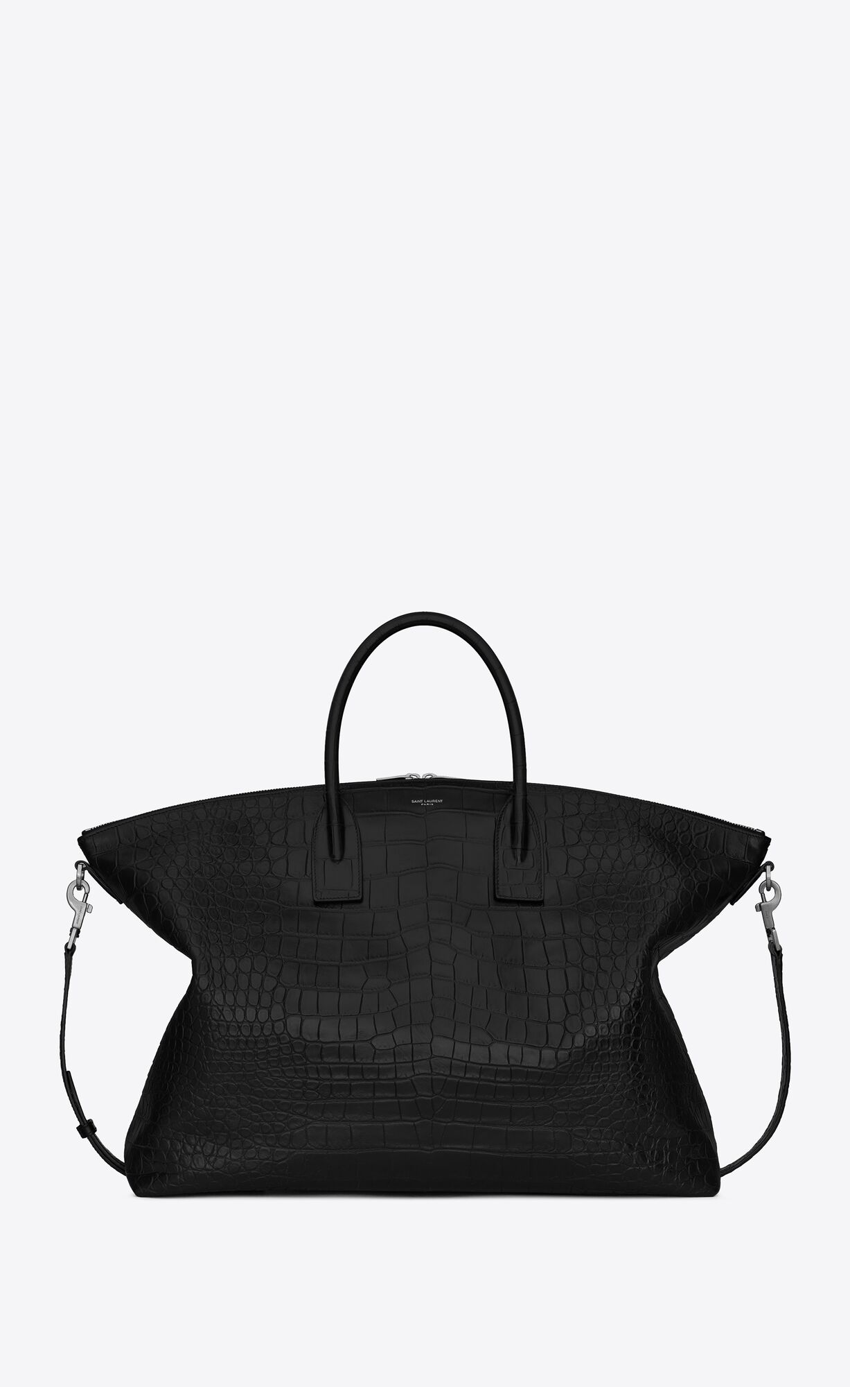 YSL Giant Bowling Bag In Crocodile-embossed Leather Black | SZWFU3251