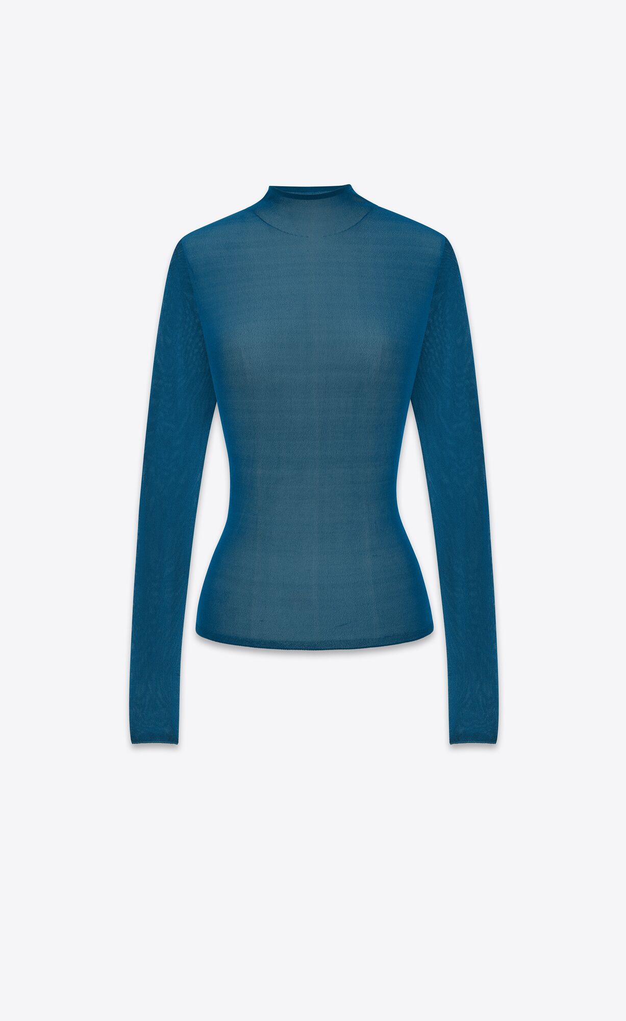 YSL High Neck Top In Silk Bleu Canard | PBETF6931