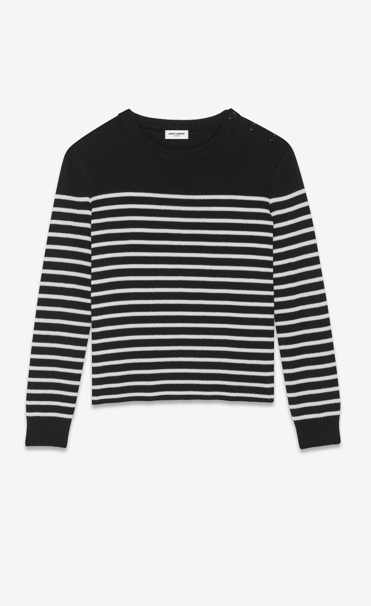 YSL High-neck Sweater In A Sailor Knit Black And Chalk | ZNXUF4269