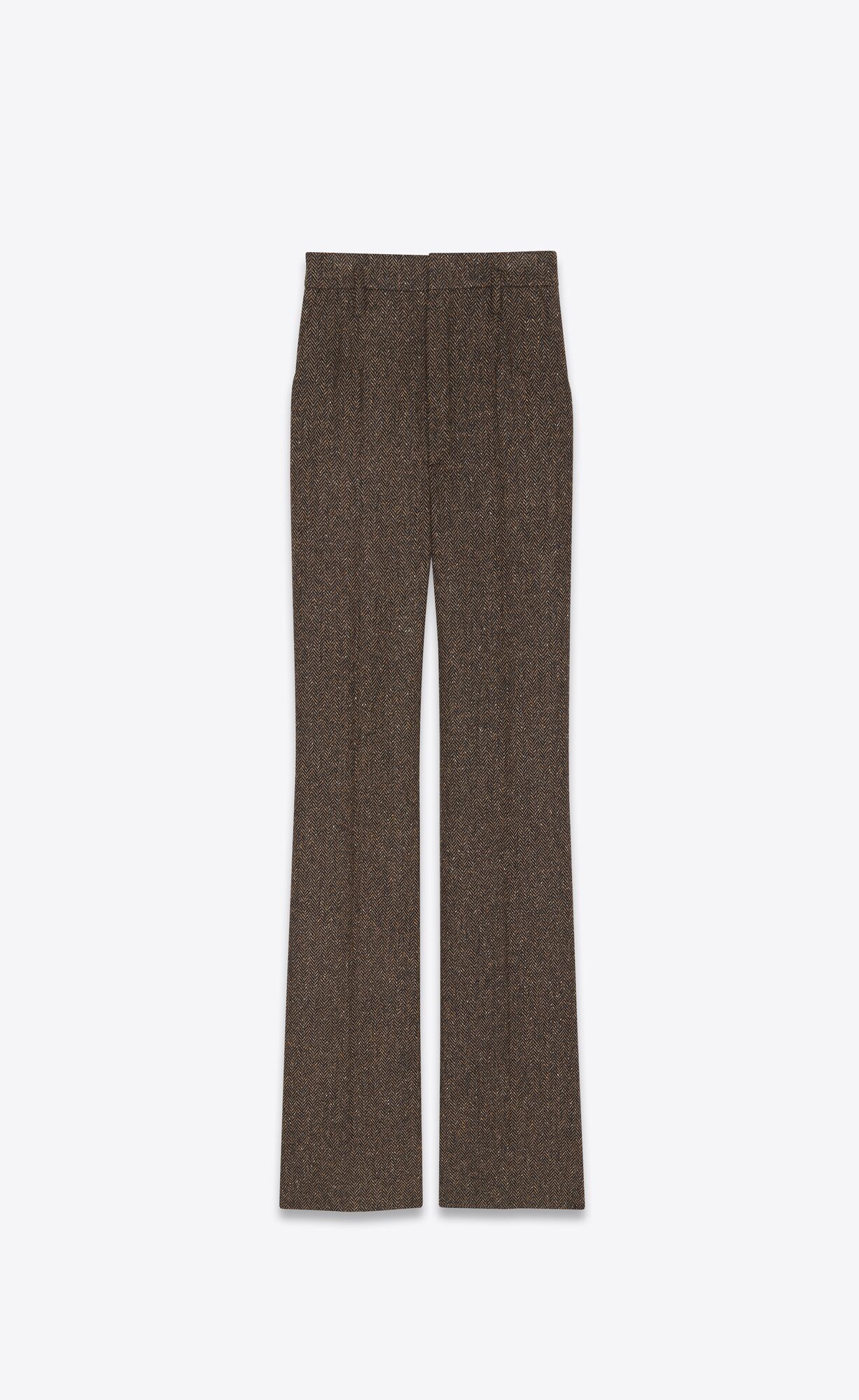 YSL High-waisted Pants In Chevron Tweed Moka | QLMBU4592