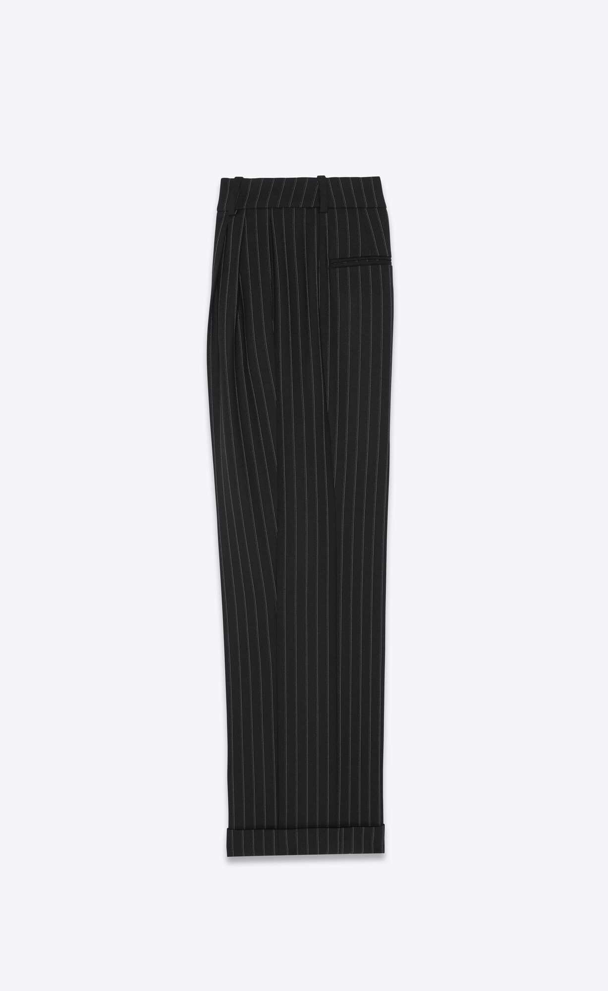 YSL High-waisted Pants In Striped Wool Noir Craie | AFQCB8341