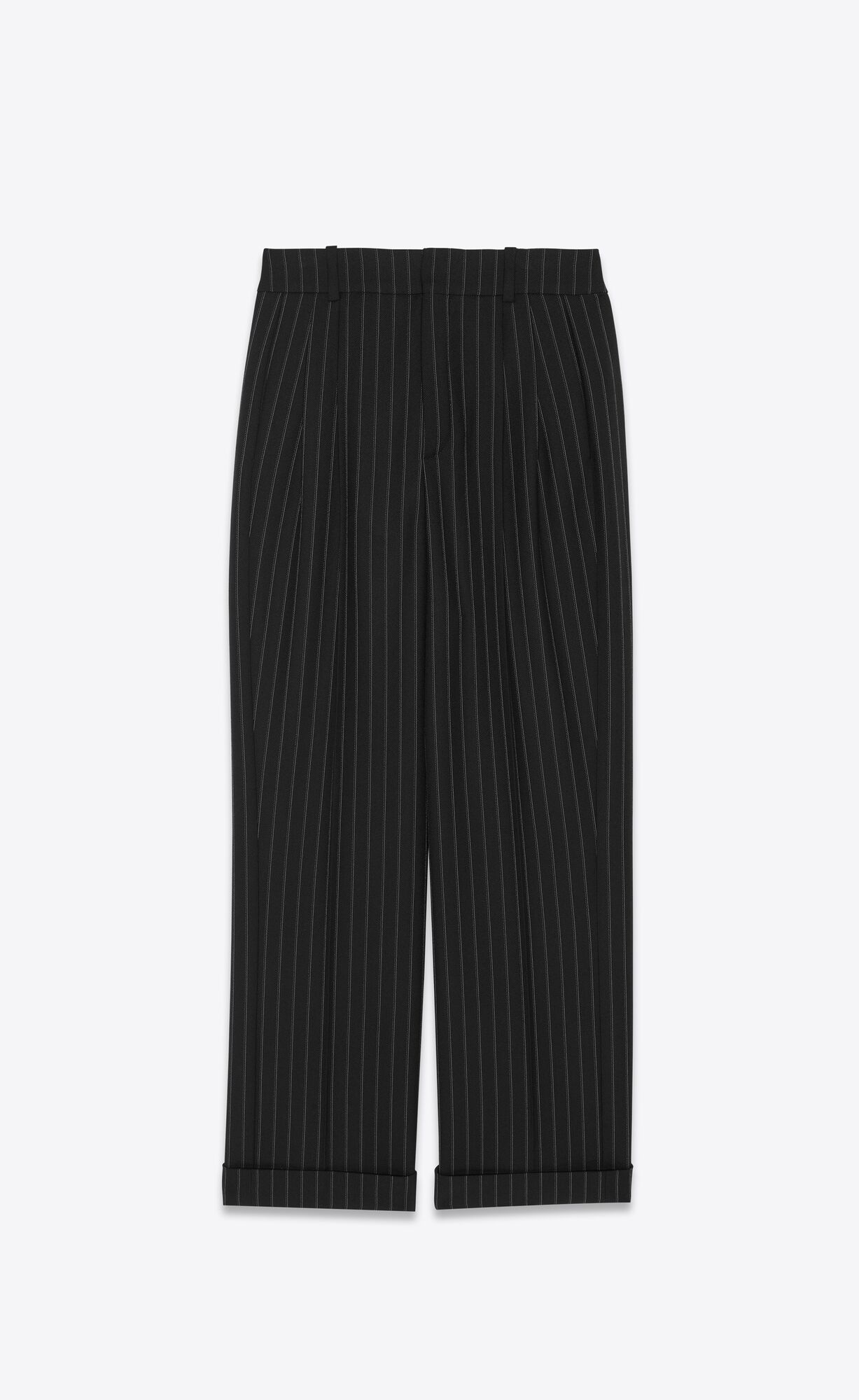 YSL High-waisted Pants In Striped Wool Noir Craie | AFQCB8341