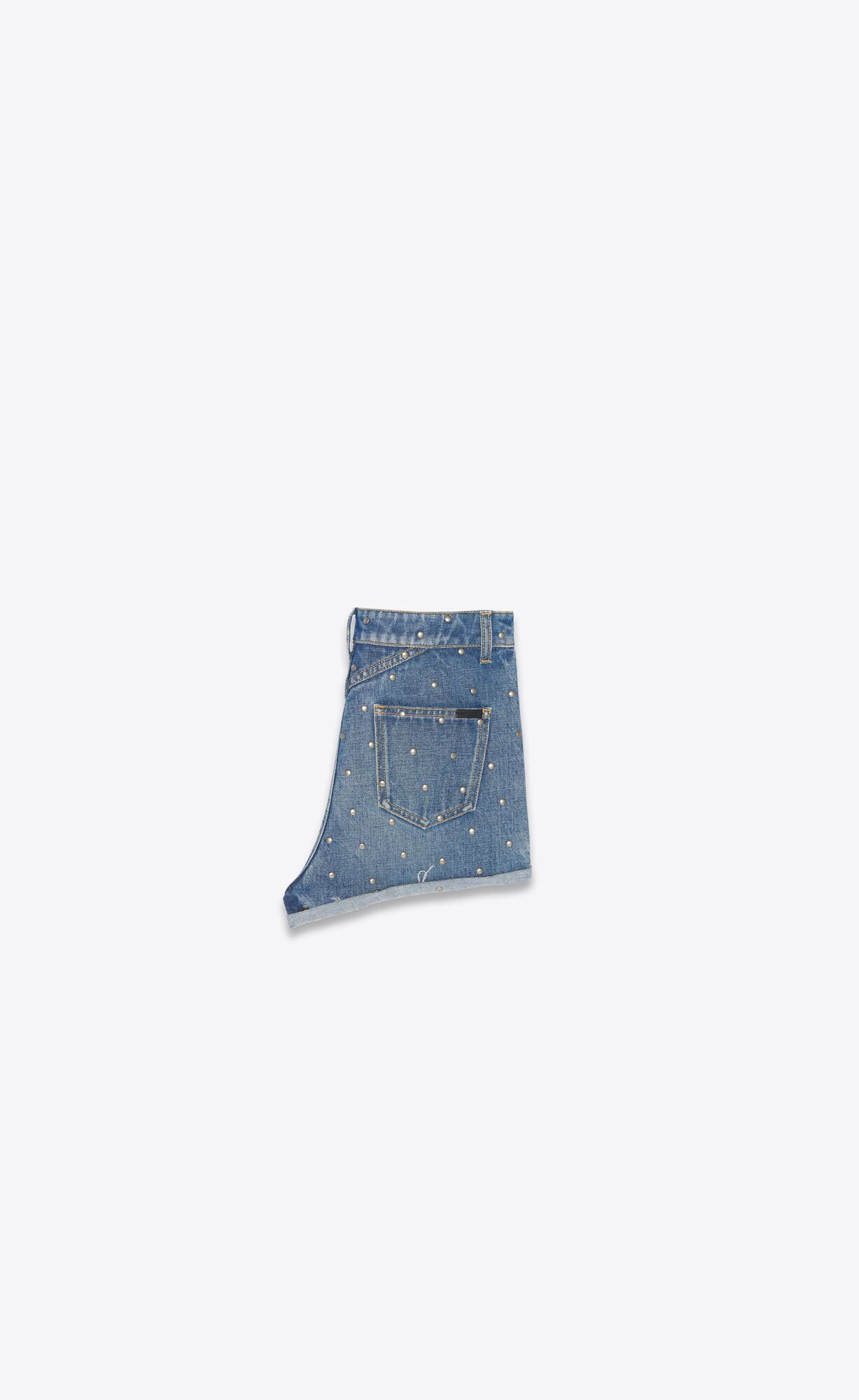 YSL High-waisted Shorts In Studded Fall Blue Denim Fall Blue | CPMKB3268