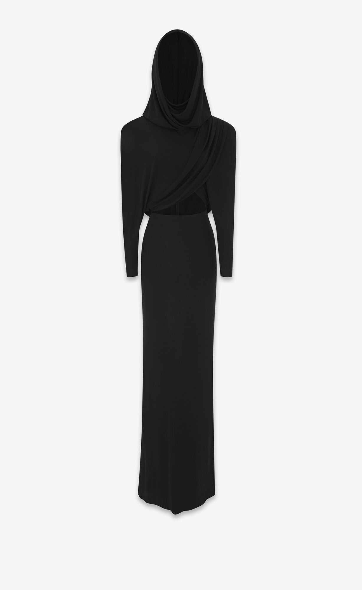 YSL Hooded Dress In Crepe Jersey Black | ZOMWF5974