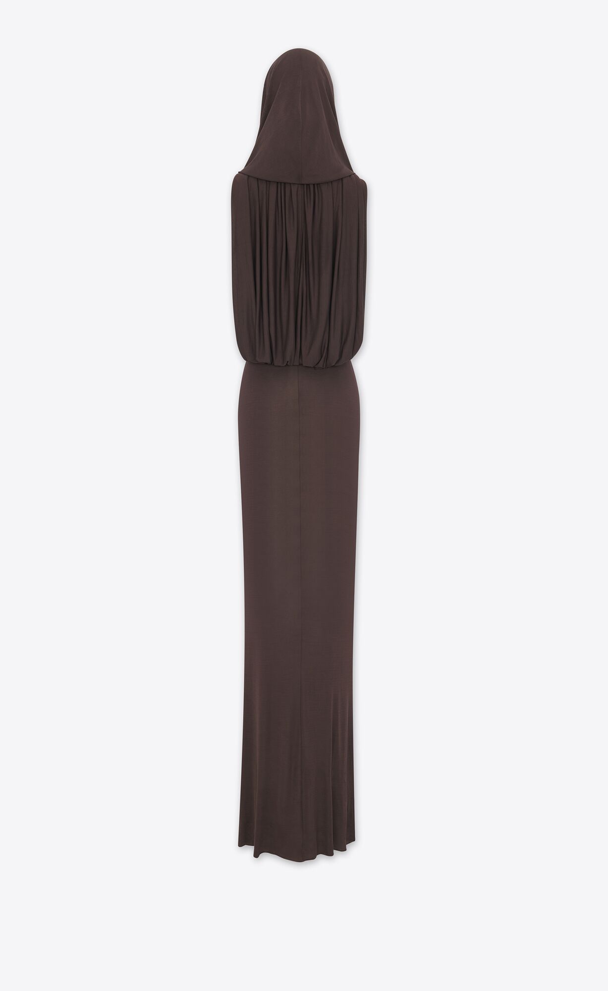 YSL Hooded Dress In Crepe Jersey Chocolat | MXLER6809